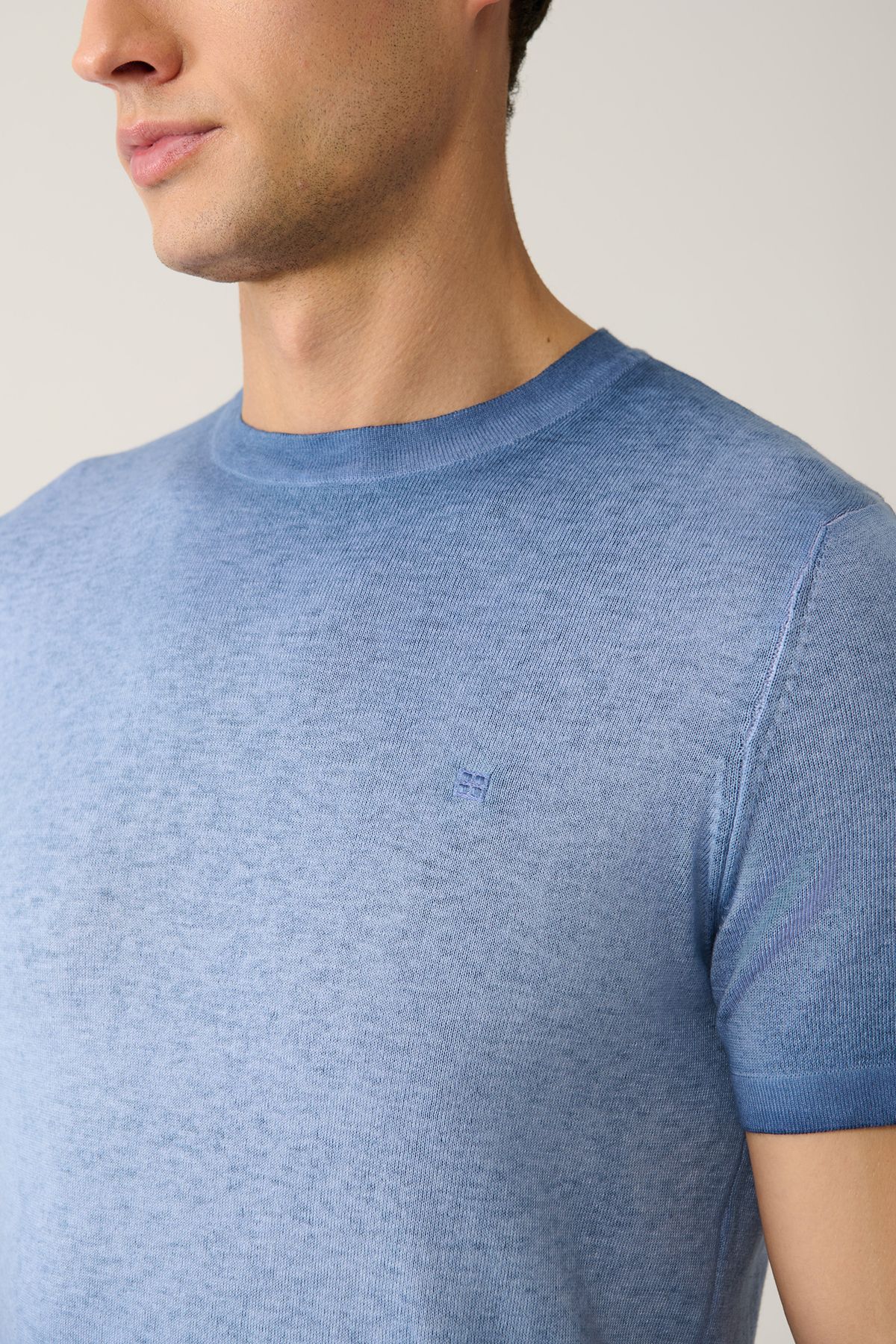 Men's Indigo Bicycle Yaka Paint Effective knitwear T-shirt A41y5115