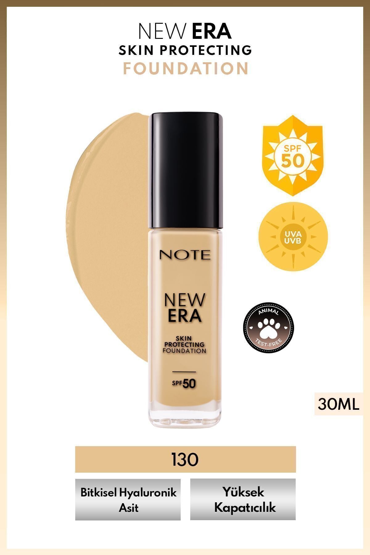 New Era Skin Protecting SPF 50 Moisturizer Effective Hyaluronic Acid Foundation - 130 Beige