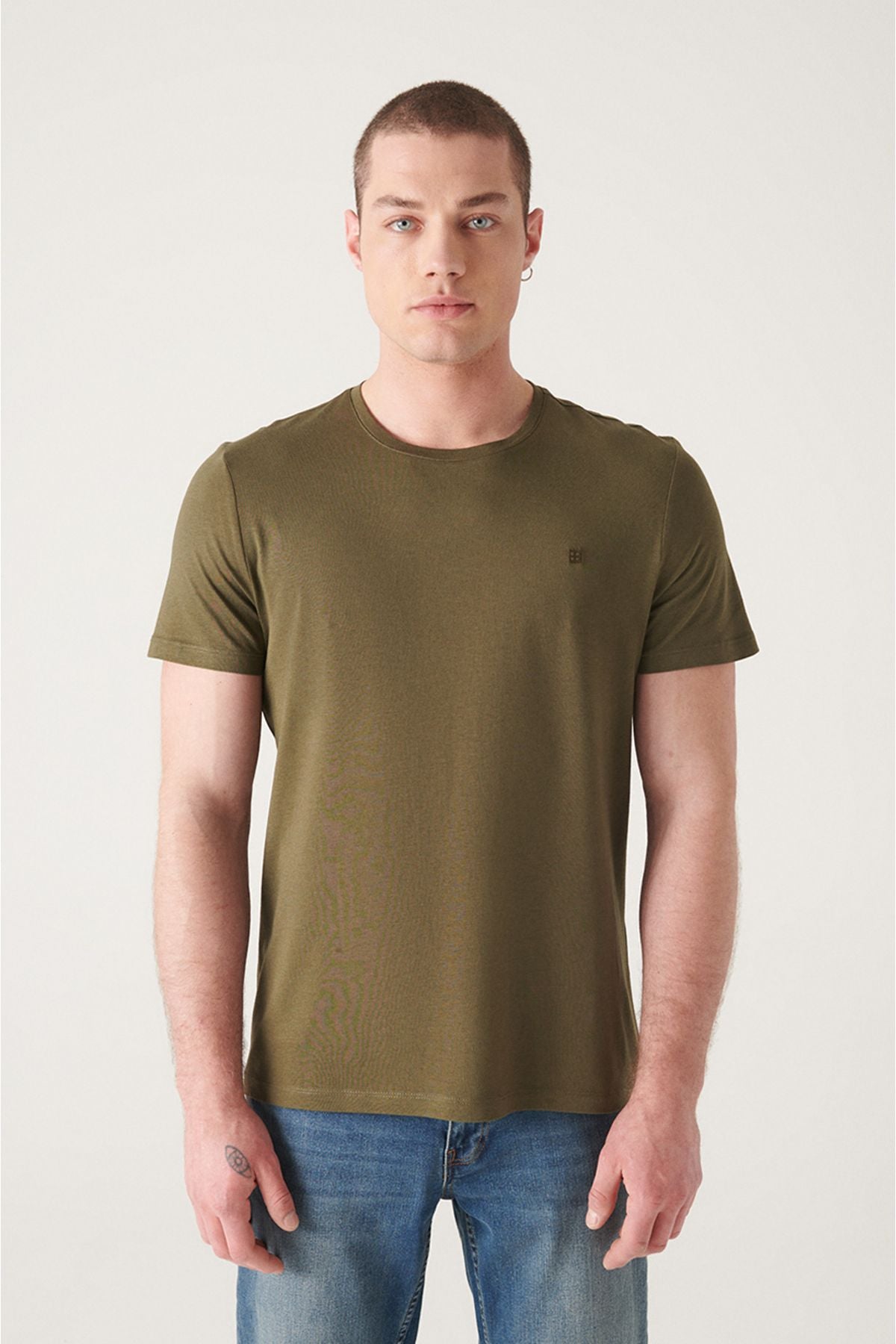 Men's Khaki Ultrasoft Bicycle Cotton Cotton Basic T-Shirt E001171