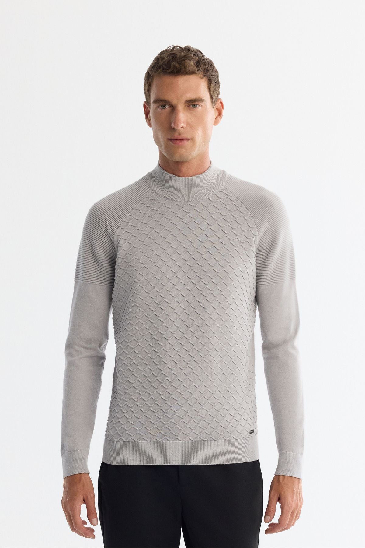 Men's gray half half fisherman Yaka Soft Touch Knitwear Sweater A42Y5023