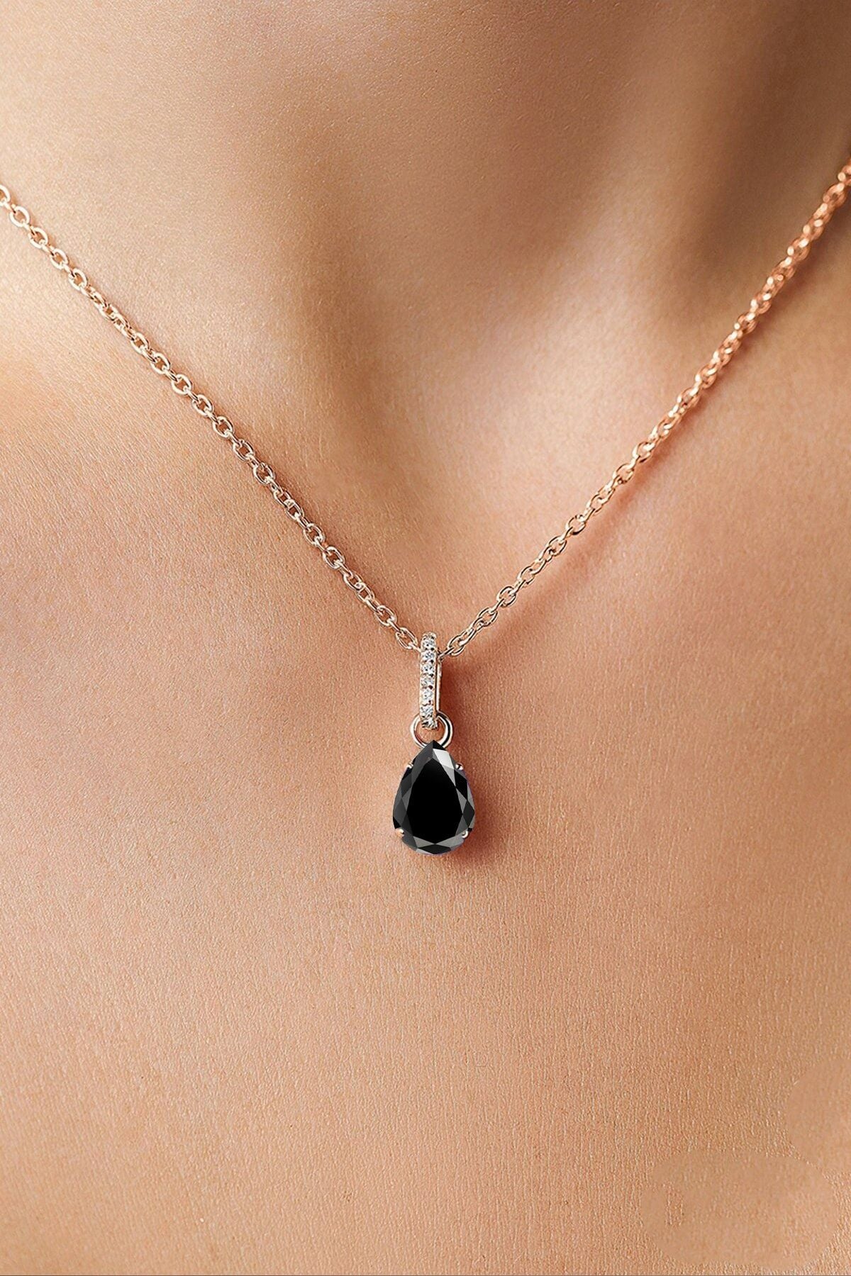 Black Mystical Topaz Stone 14 K Rose Gold Plated Women Necklace