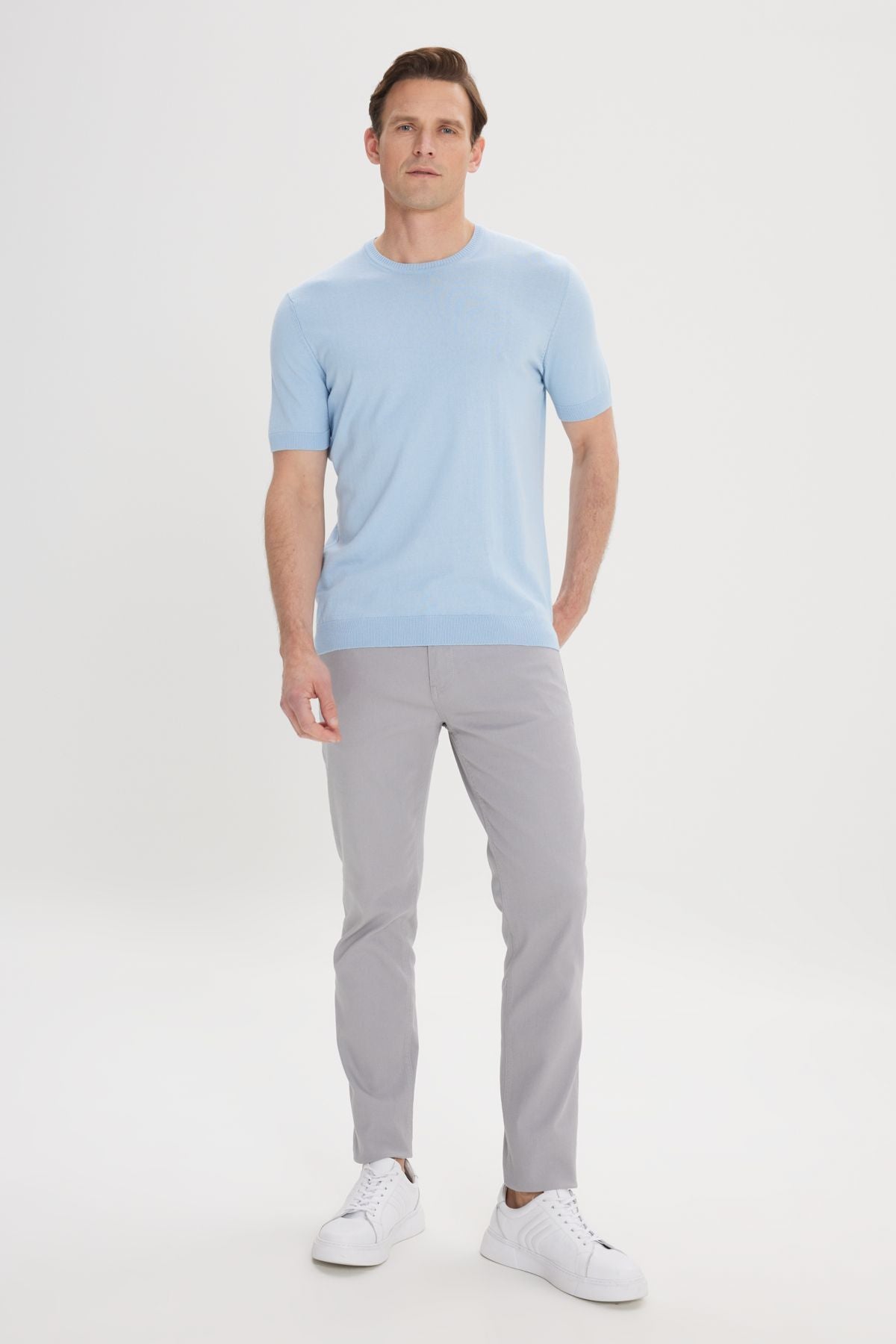 Men's Blue Standard Fit Normal Cut 100 %Cotton Bicycle Yaka Triko T -shirt