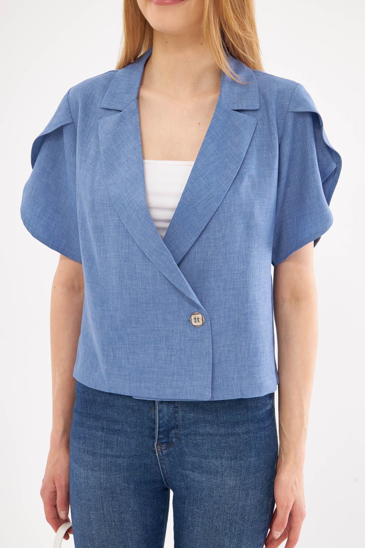 WOMEN'S INDIGO BLANT SPRING DETAILED Crop Short Sleeve Jacket ARM-24Y001048