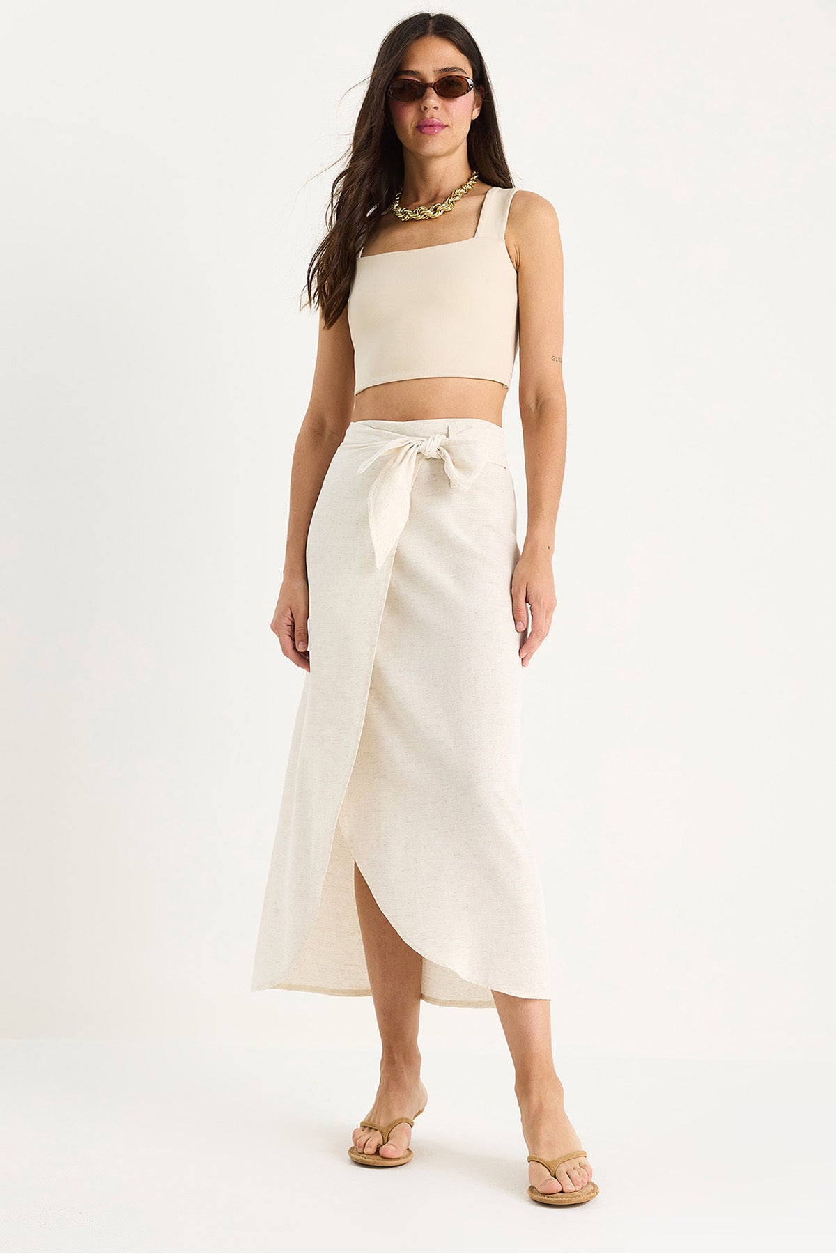 Women's Tie-Up Wrap Summer Thin Linen Skirt DE251071 60283418