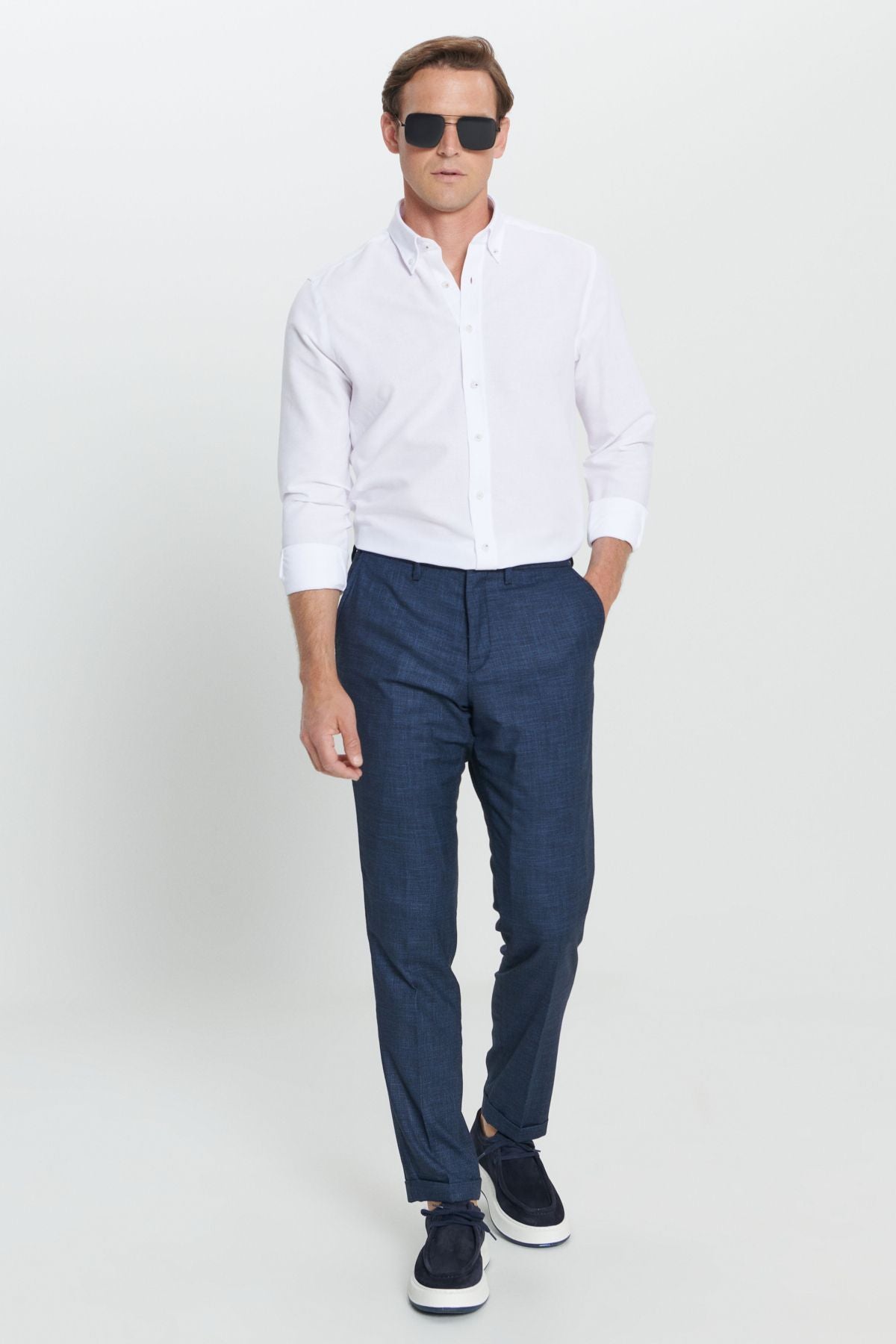 Men's navy blue comfort fit comfortable cutting side pocket patterned waist waist pants