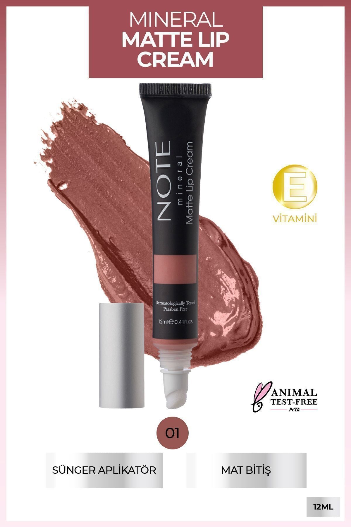 Mineral Matte Lip Cream semi -matte finish liquid lipstick 01 naked kiss - nude