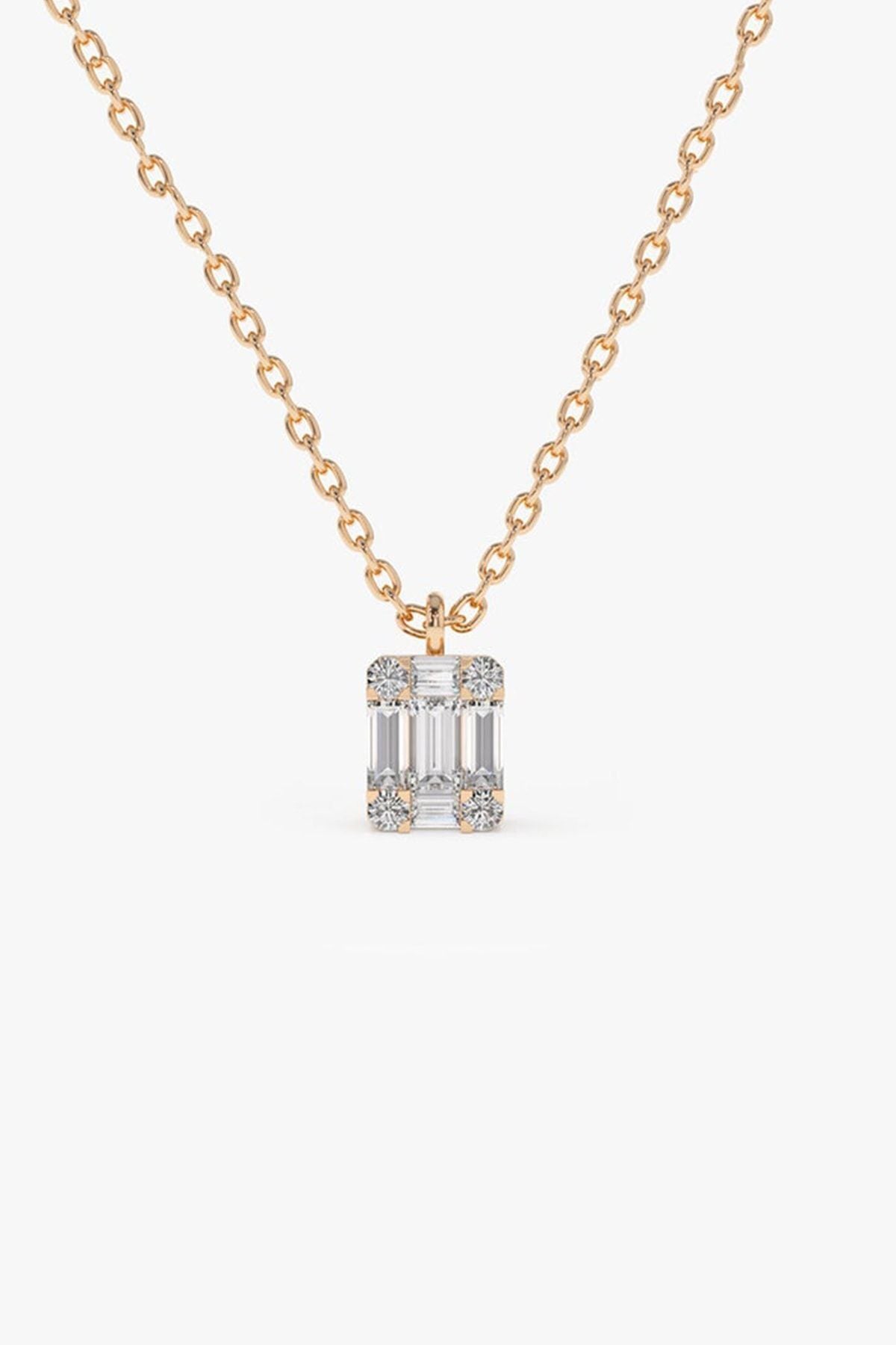 Minimal White Baguette Stone 14 K Rose Gold Plated Women Necklace