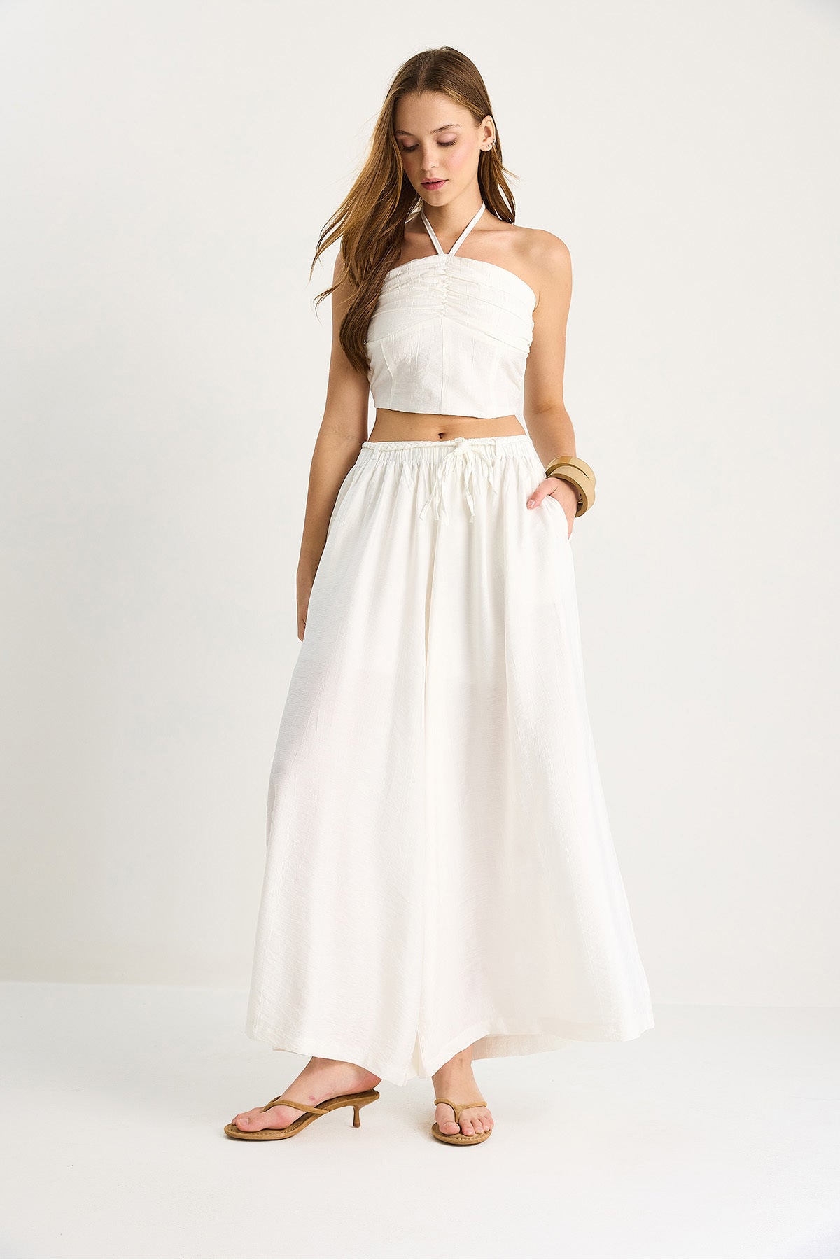 Women's Backless Detailed Halter Neck Blouse Skirt Trousers Suit 5007 60283495