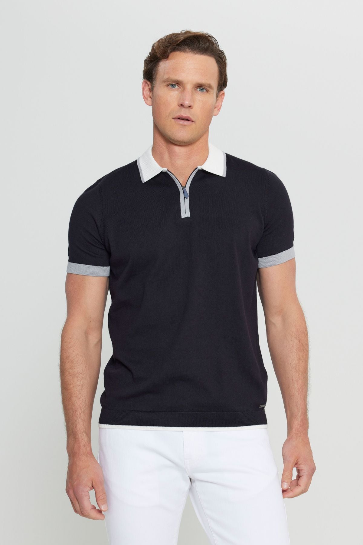 Men's Black 100 %Cotton Standard Fit Normal Cut Polico T -shirt