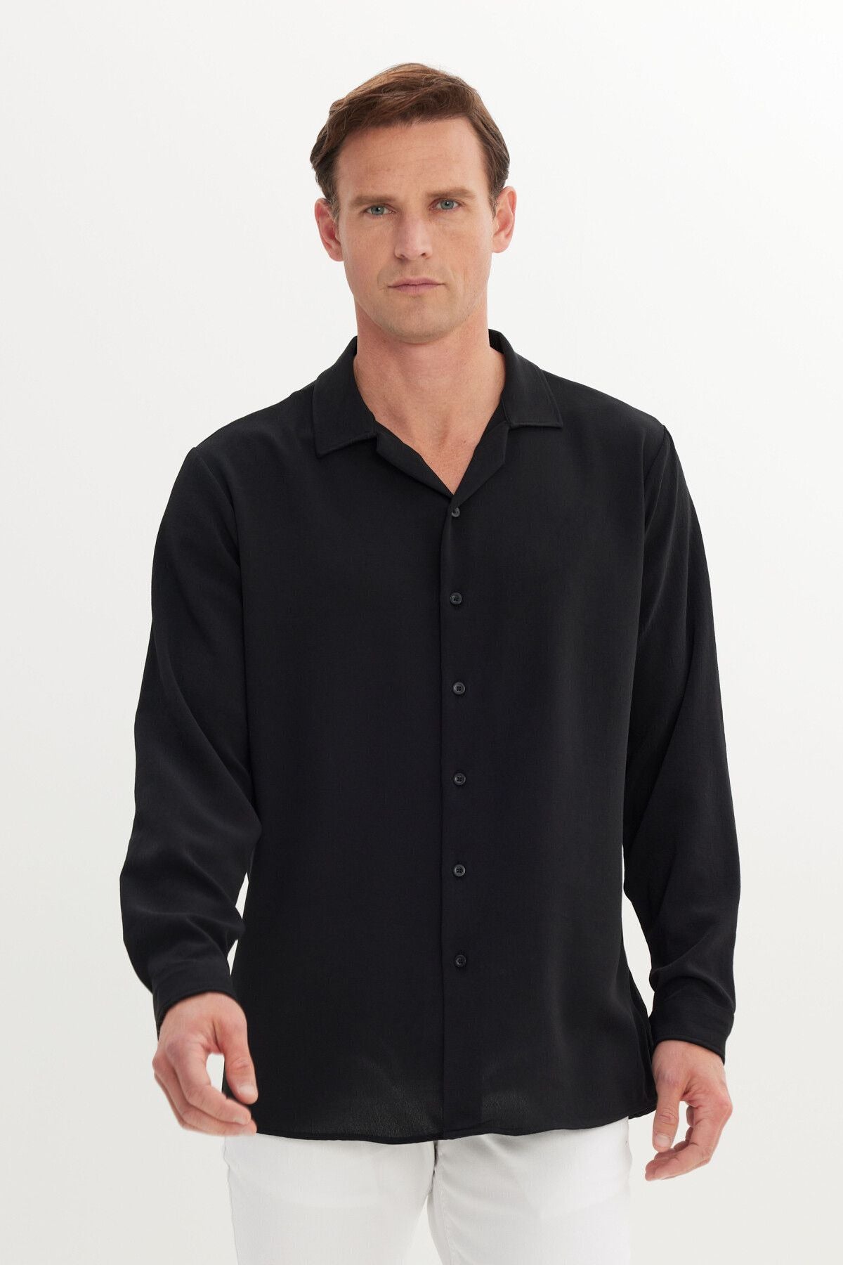 Men's black comfort fit comfortable cut hawai collar jacquard shirt