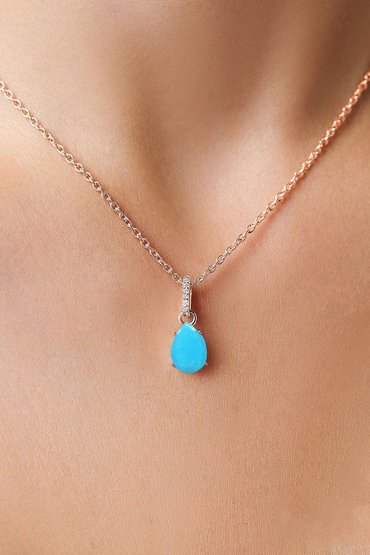 Firuze Mystical Topaz Stone 14 K Rose Gold Plated Women Necklace