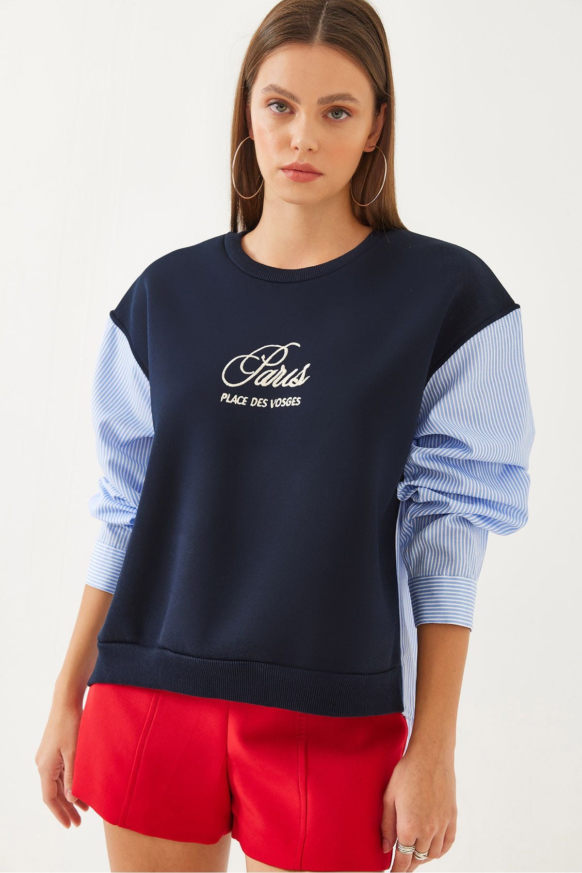 Female Bicycle Neckline Shirt Sleeve Switch 3 Yarn Sweatshirt 60351001