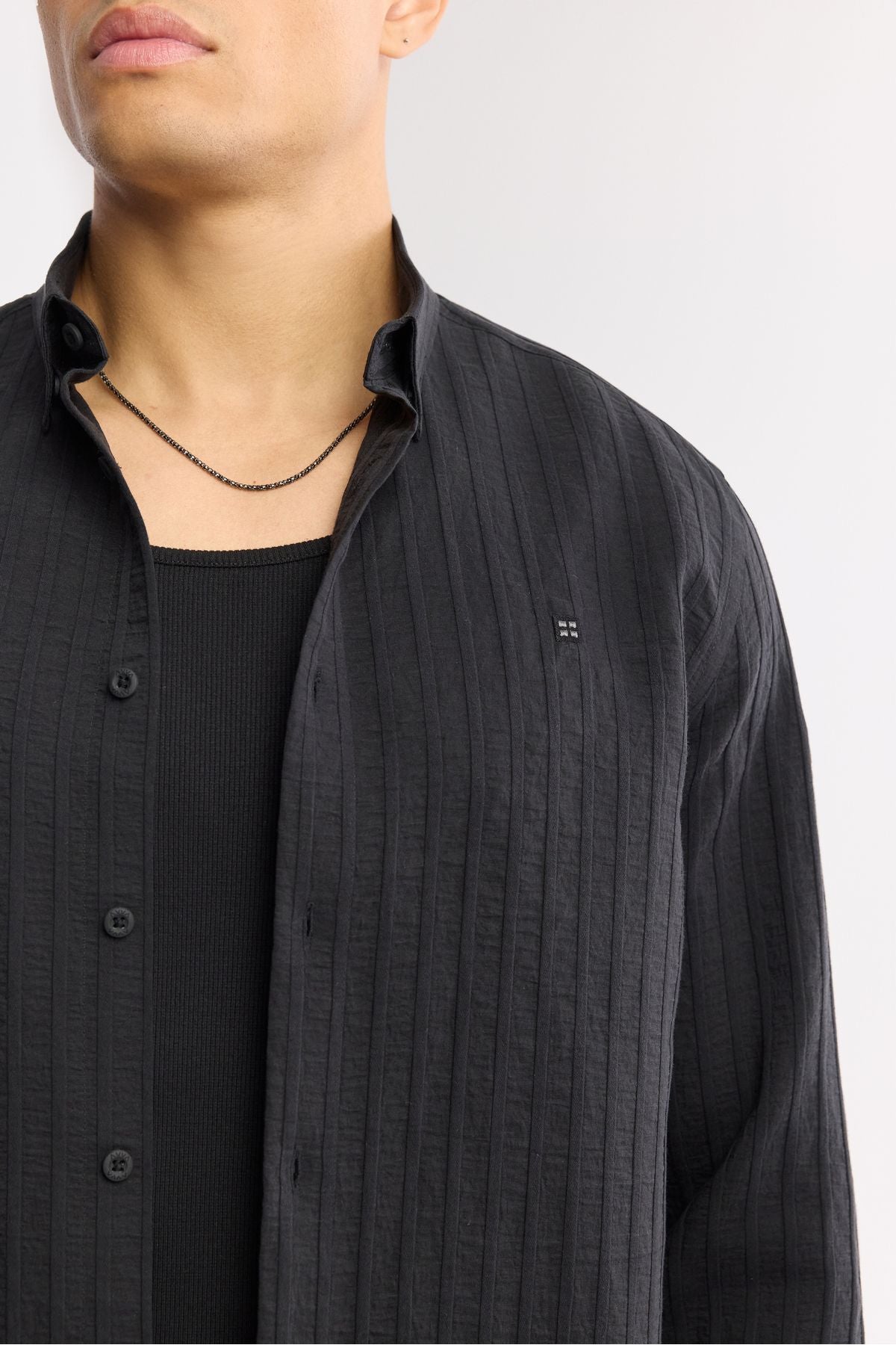 Men's black bottom Britli collar striped Comfort Fit Long Sleeve Shirt A51y2012
