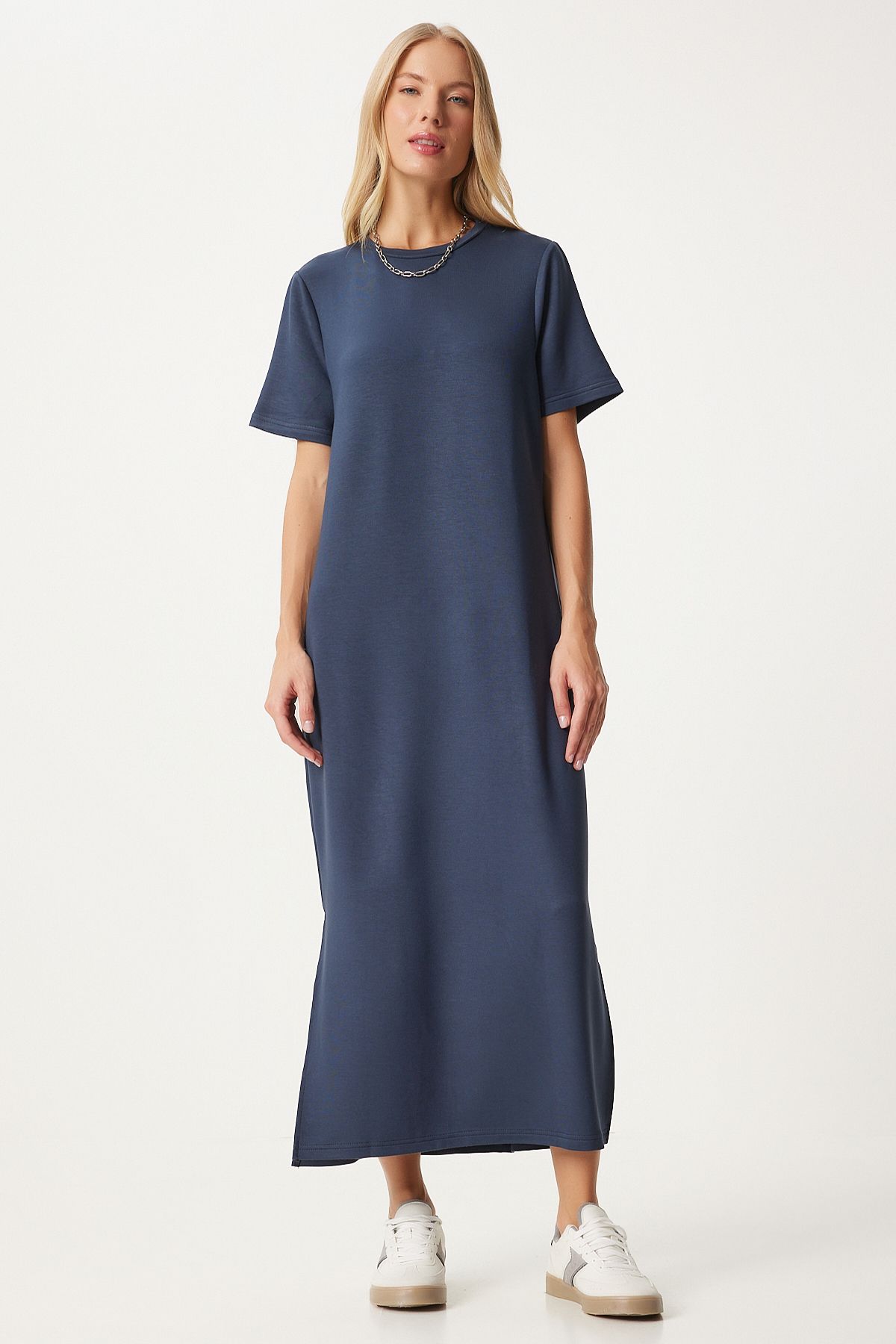 Woman smoked on the side slit summer long knitted dress hw00011