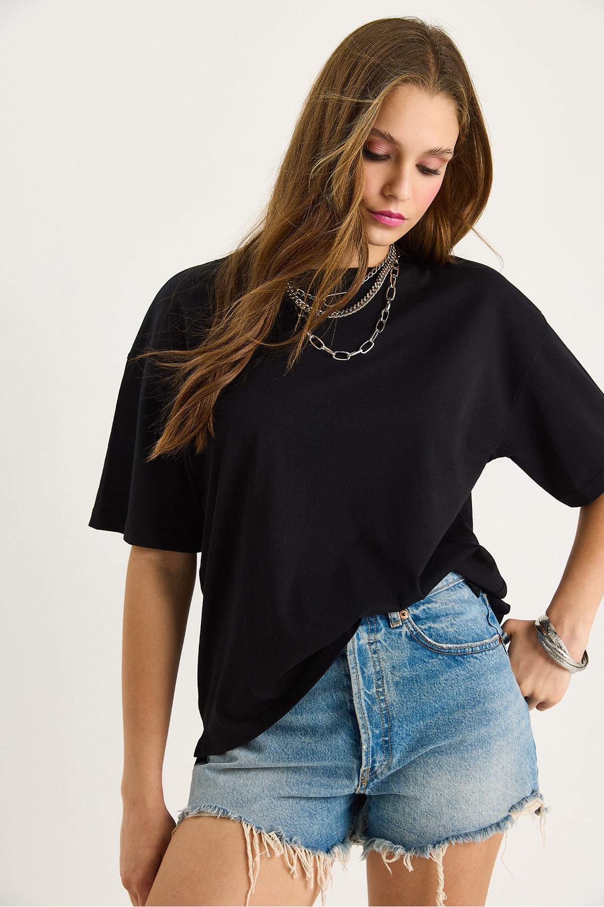 Women's 100% Organic Cotton Relaxed Fit Slit Round Collar T-Shirt 60602047