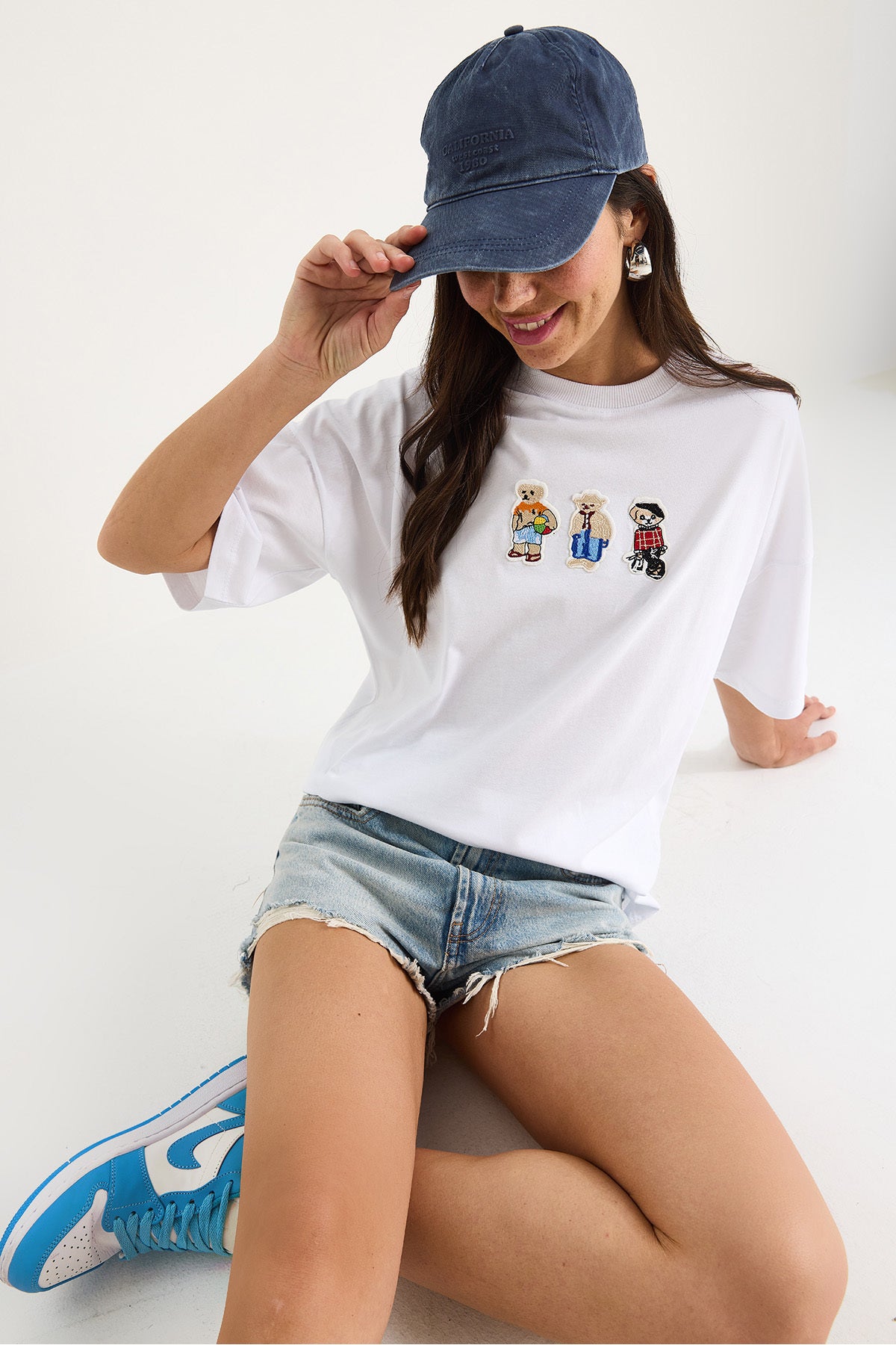 Women's Teddy Embroidered Crew Neck Cotton T-Shirt 60602064