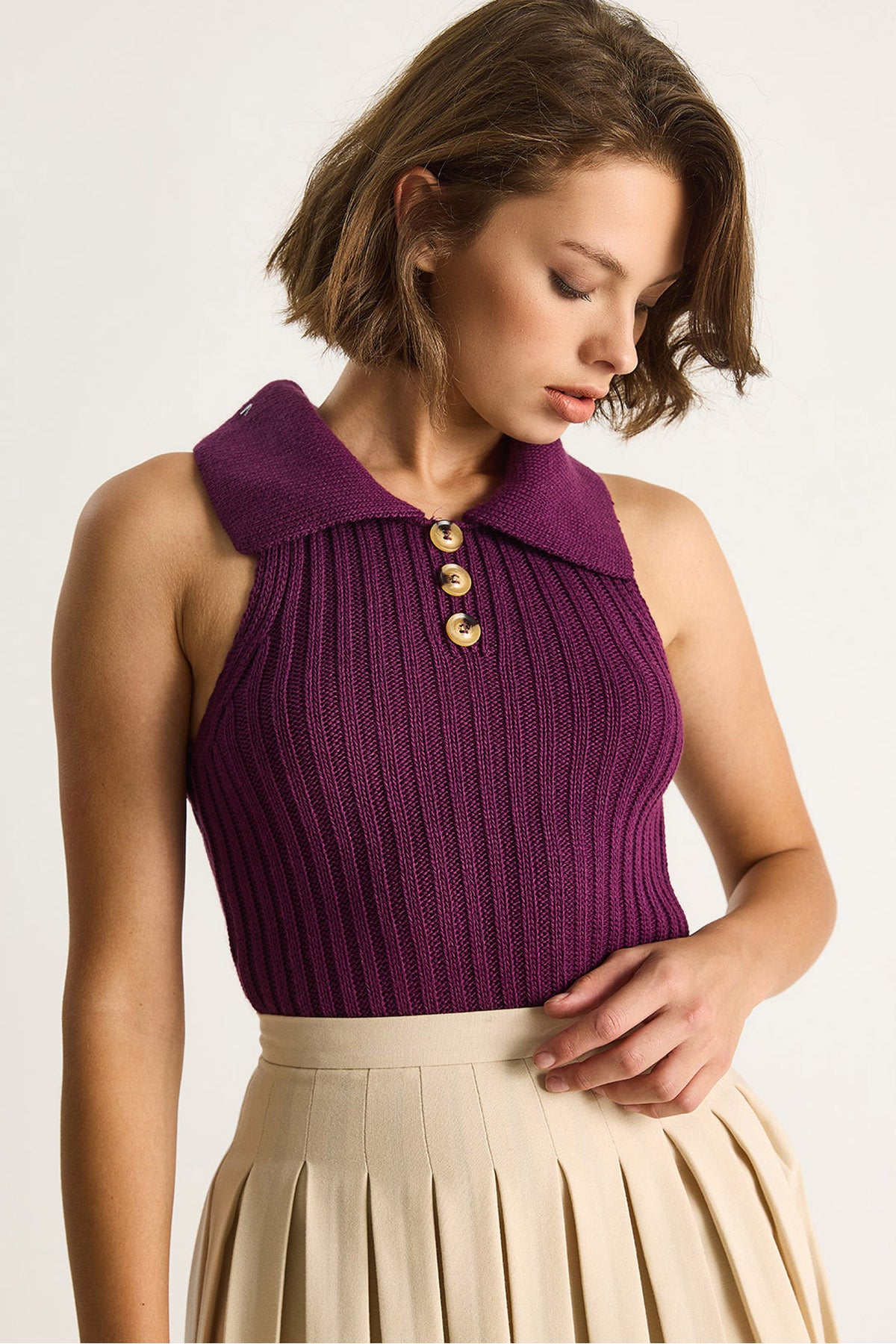 Women's Collared Corduroy Summer Knitwear Blouse 20246867