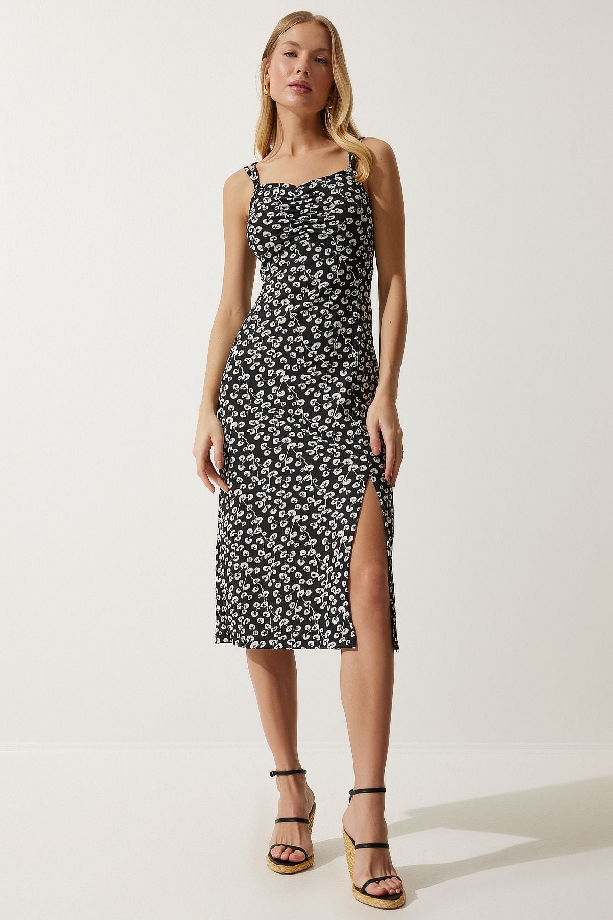 Woman Black White Double Hanger Patterned Knitting Dress MC00262