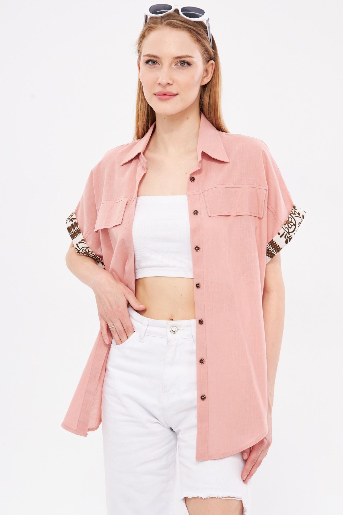 WOMEN'S ROSE DRIVER OVERSESSESE DUPLE ARM DETAILED SHIRT ARM-24Y001075
