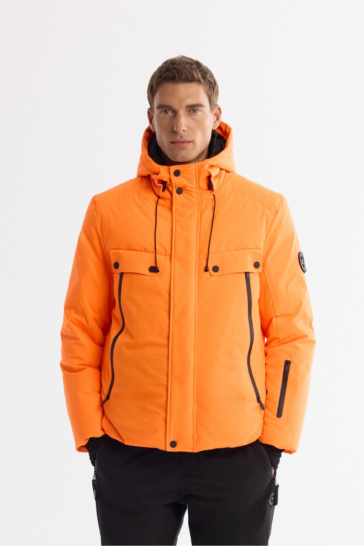 Men's Neon Orange Water Driving Windproof -20 degrees resistant goose feather ski coat A42y6123