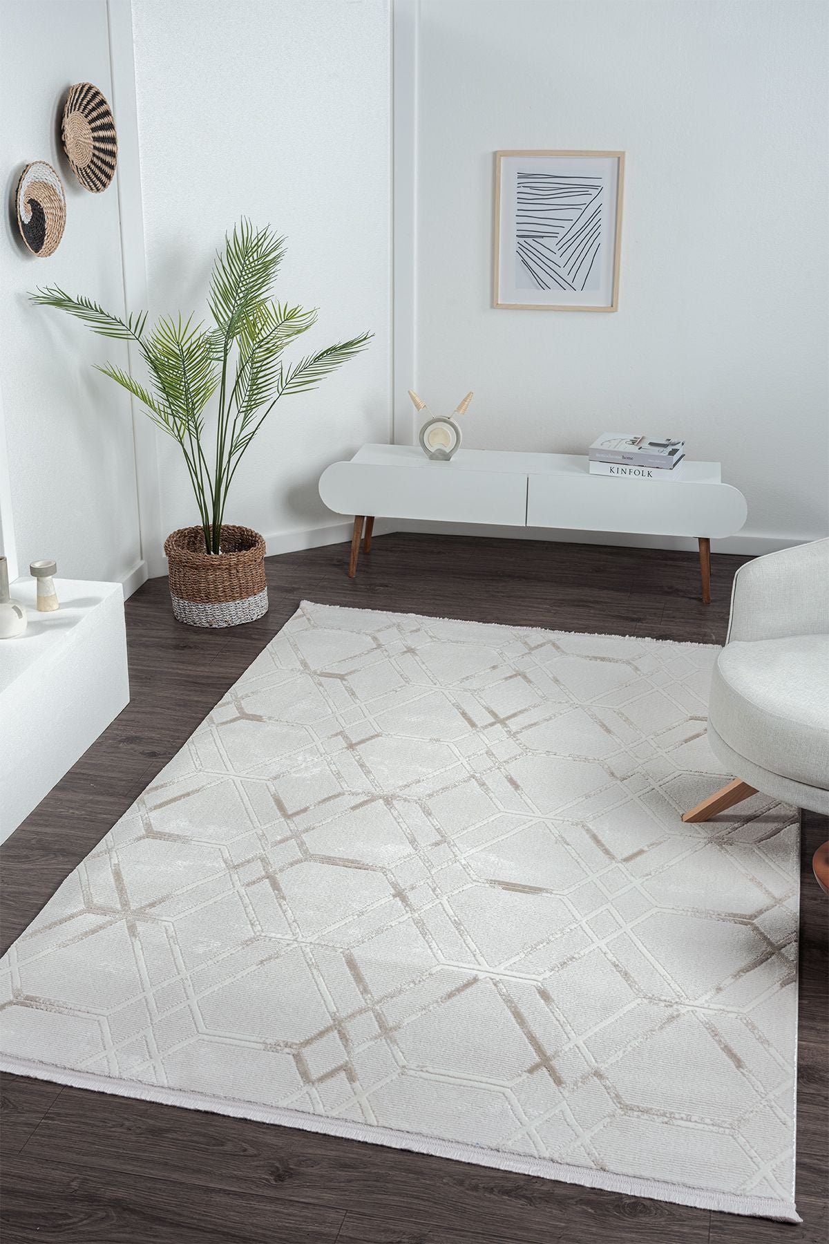 Zen Collection Bamboo textured Modern Frequent Woven Carpet - Salon Living Room Carpet