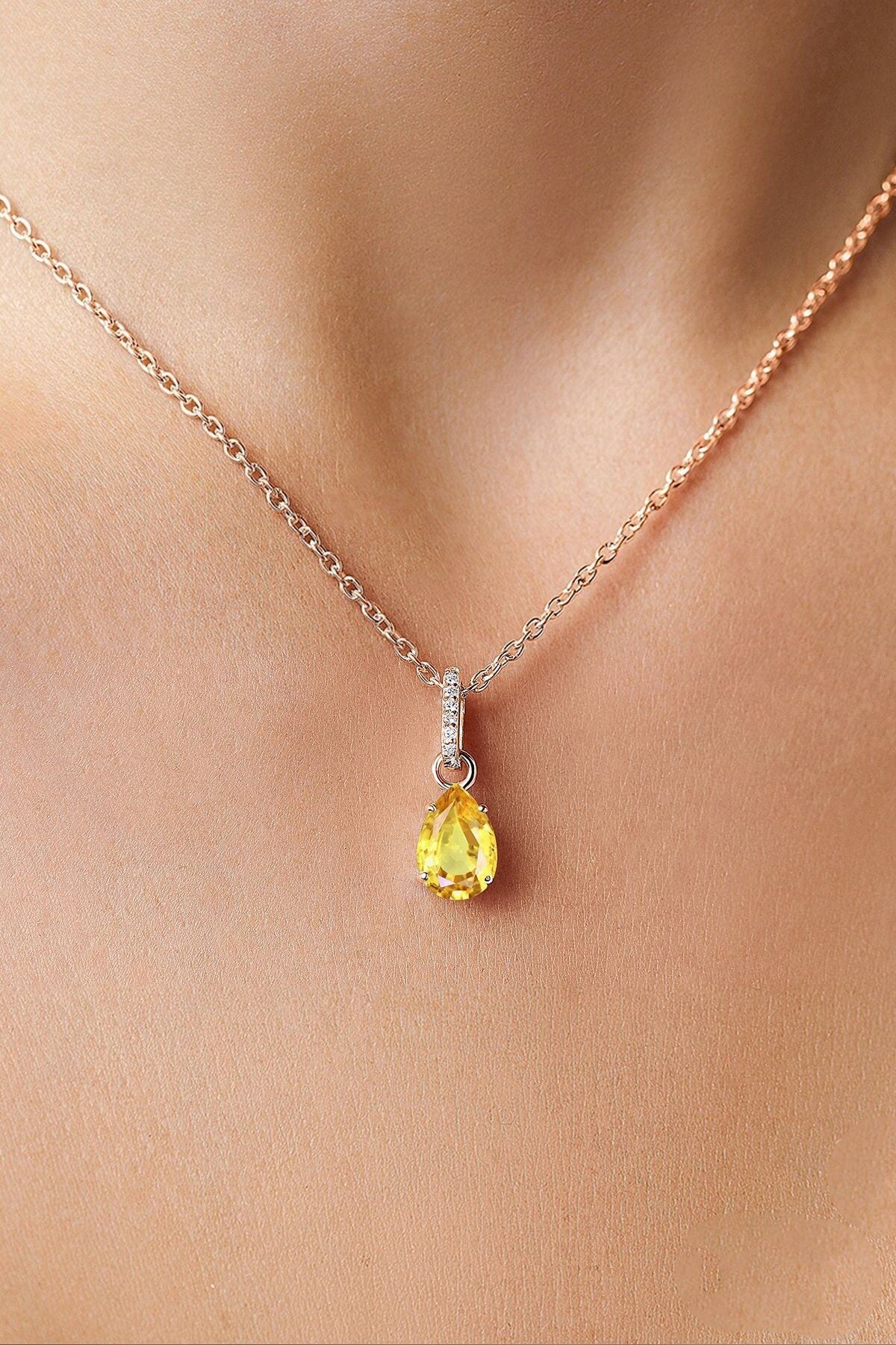 Citrin Mystical Topaz Stone 14 K Rose Gold Plated Women Necklace