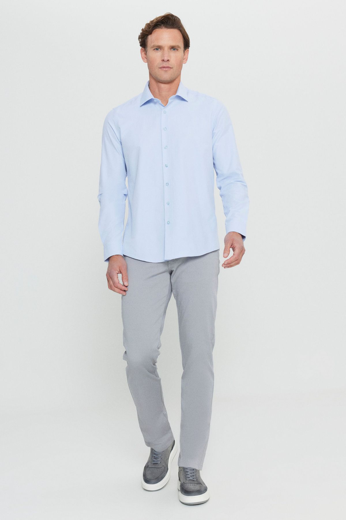 Men's Light Blue Ironing Easy Non-Ion Slim Fit Narrow Cutter Classic Collar Cotton Shirt