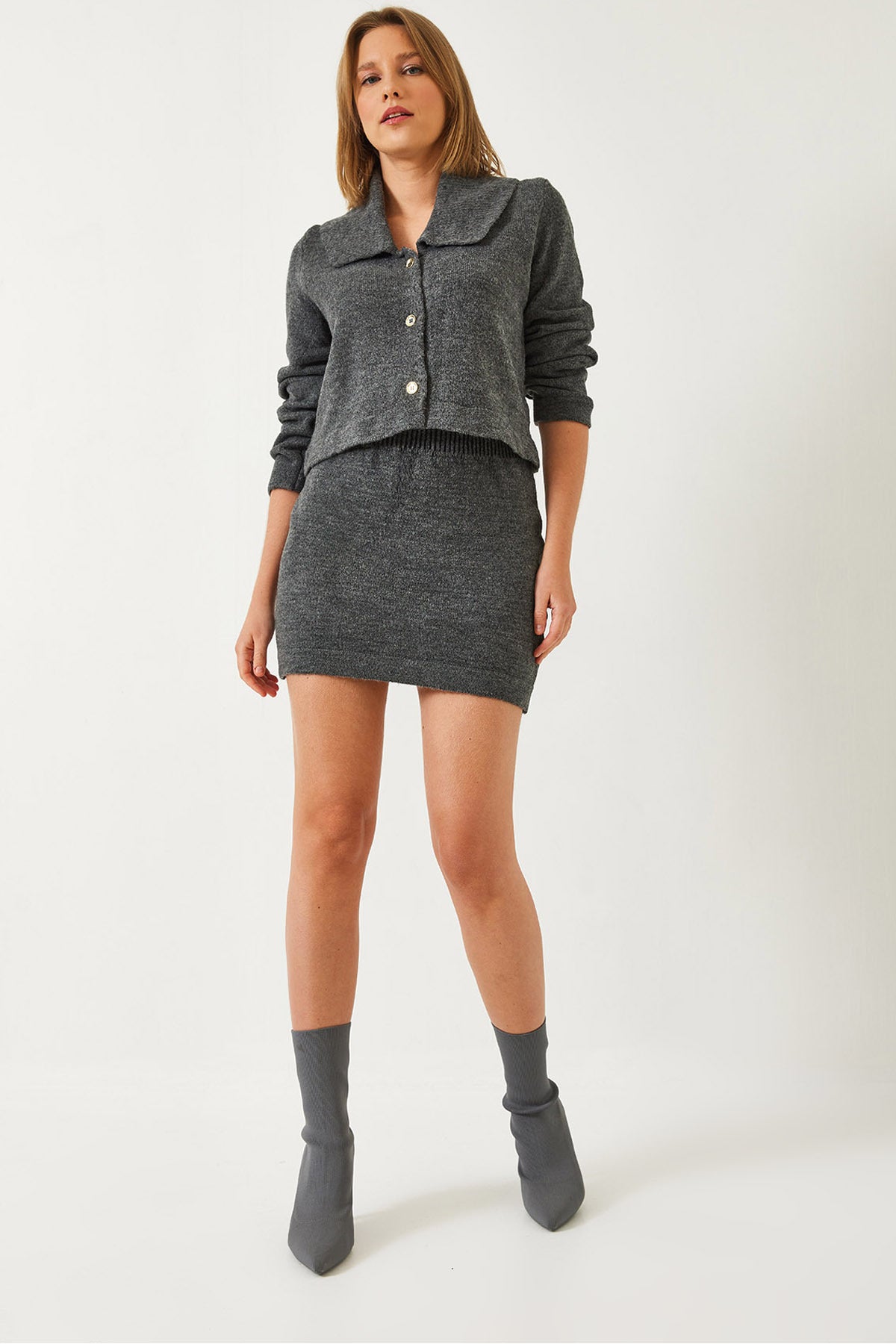 Women's Three Button Skirted Knitwear Suit 241049 60261261