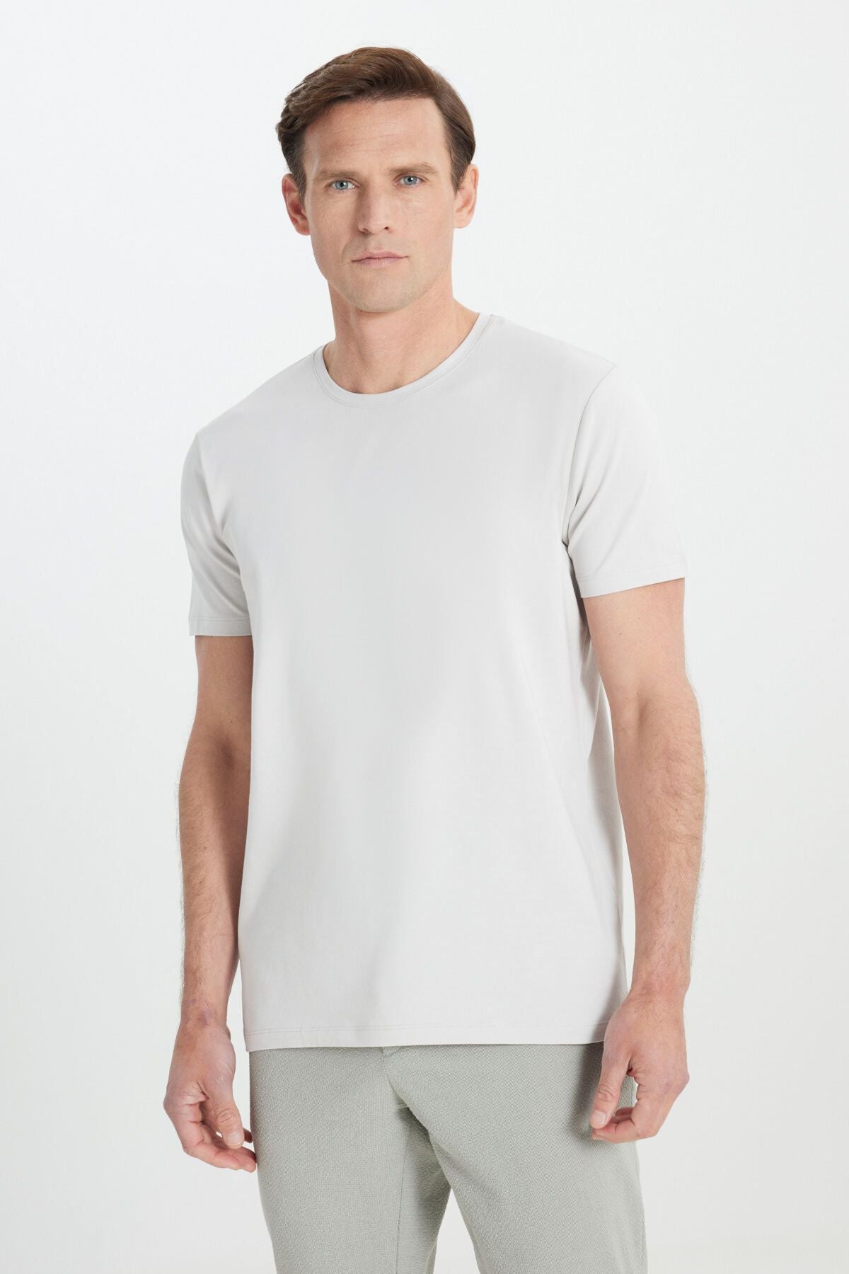 Men's light gray 360 degree stretching in all directions slim fit bike collar t -shirt