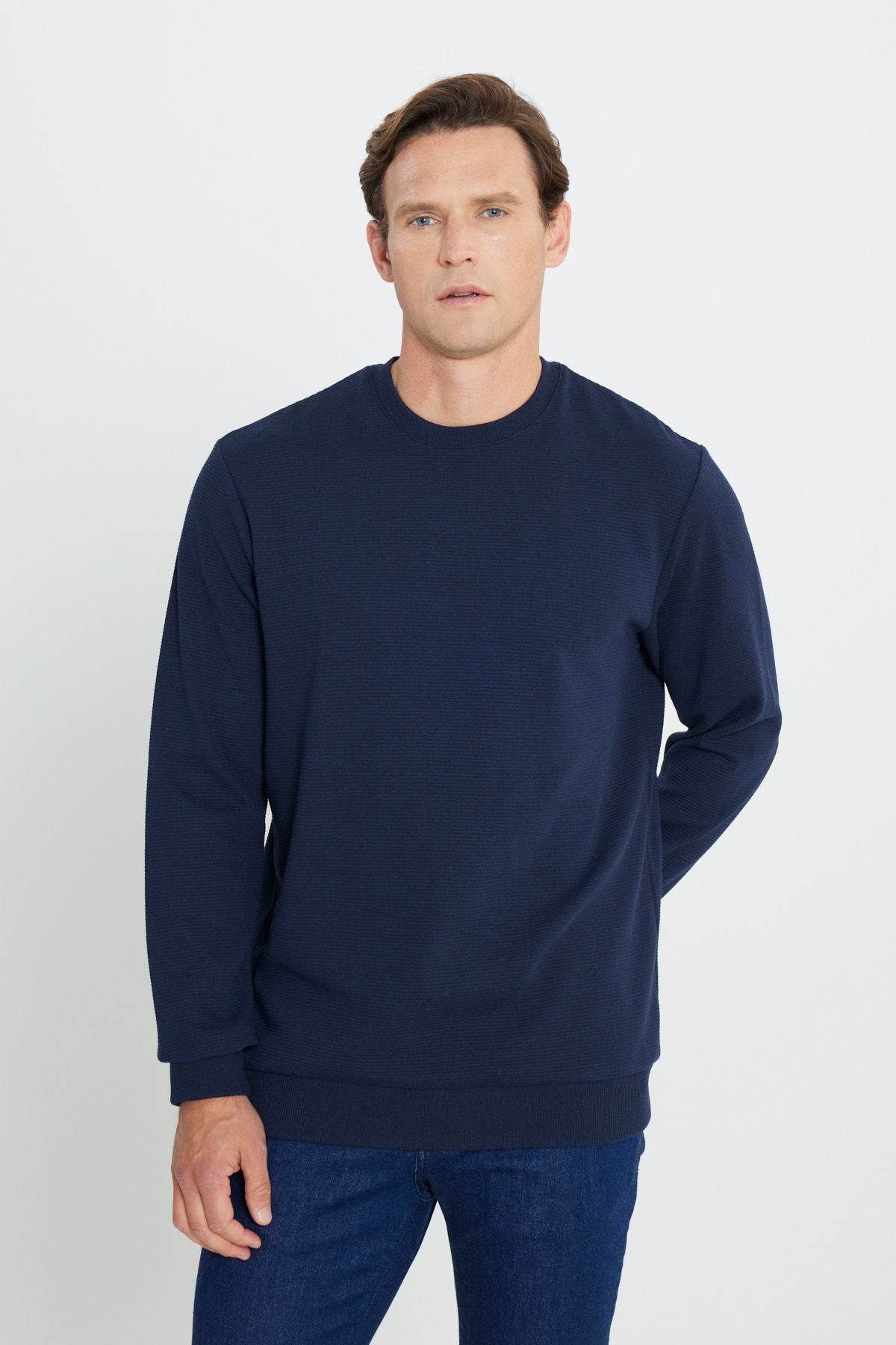 Men's navy blue 2 IP Hot Tissue Standard Fit Normal Normal Cut Bike Yaka Sweatshirt