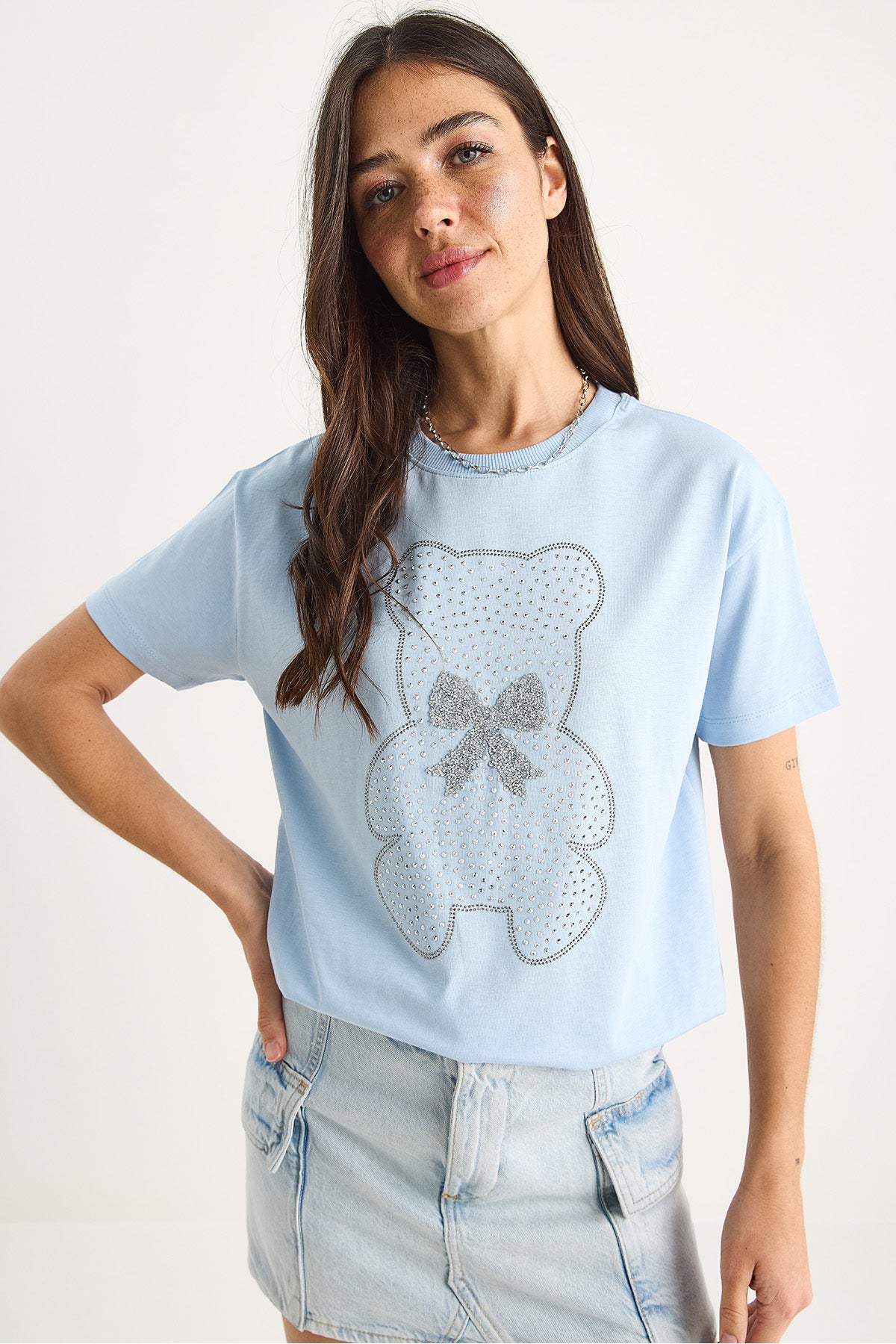 Women's Teddy Ribbon Detailed Stone T-Shirt 60602035