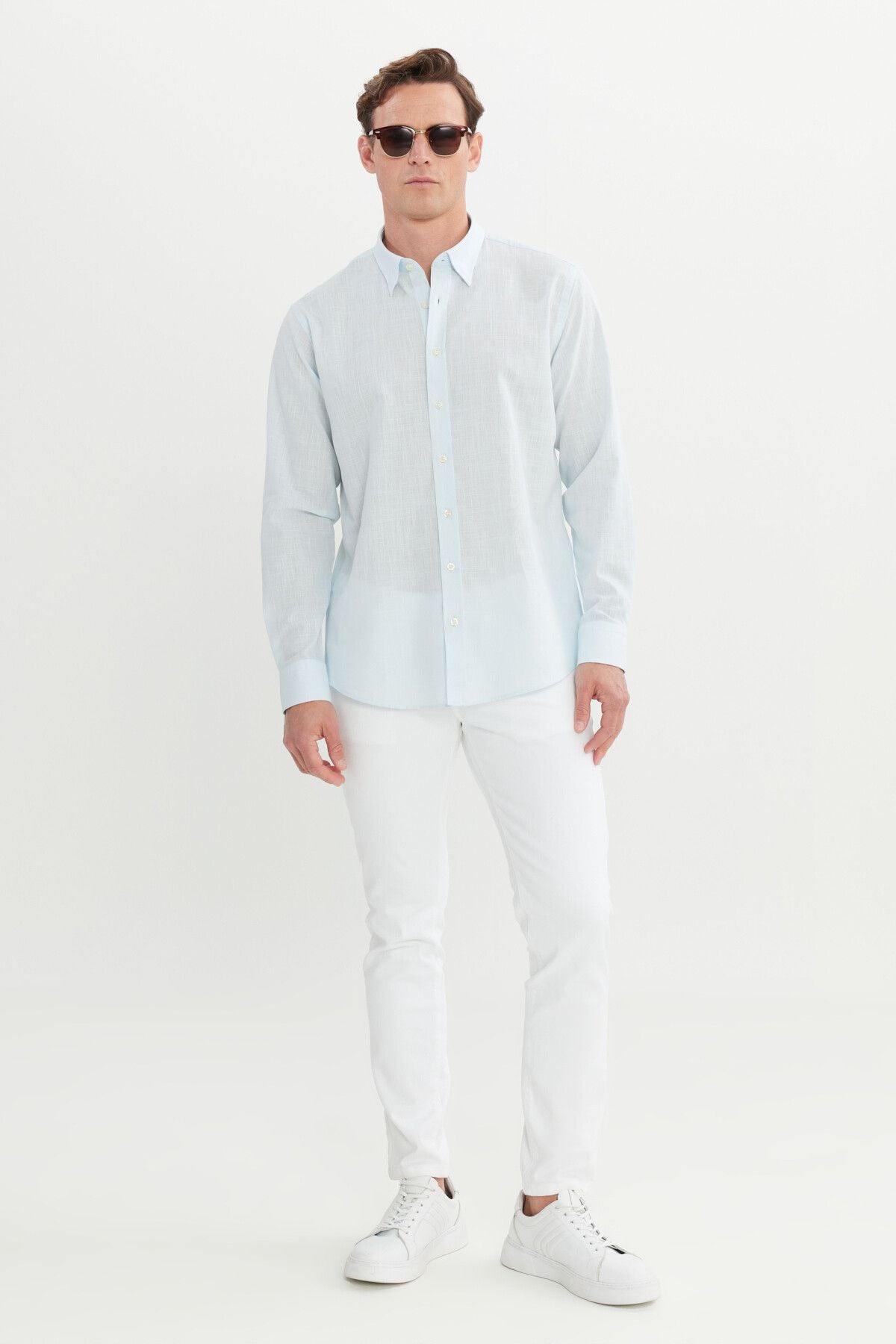 Men's Light Blue Comfort Fit comfortable cut hidden button collar 100 %cotton pennant shirt