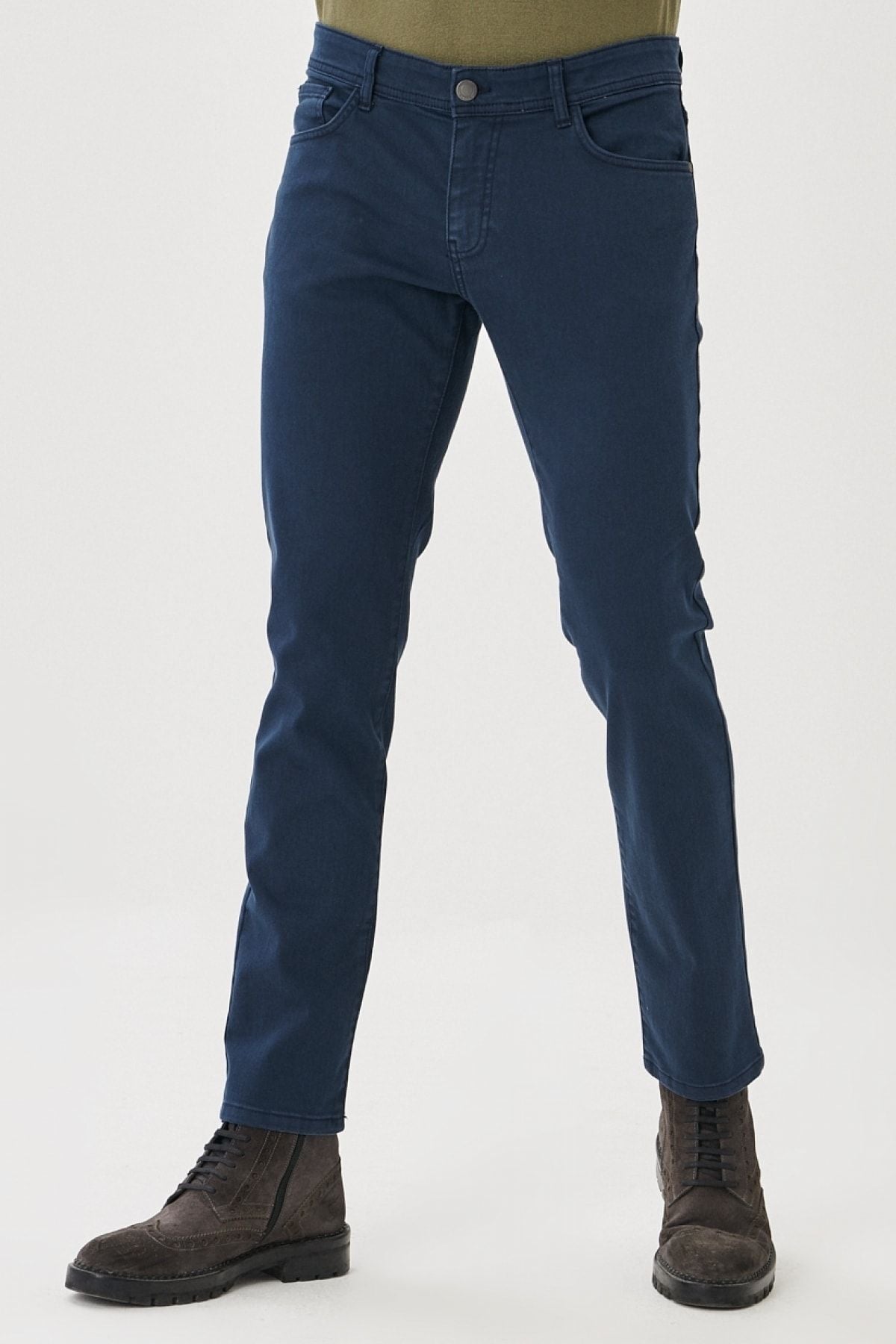 Men's navy blue 360 degrees stretching in all directions slim fit narrow cut cotton flexible pants