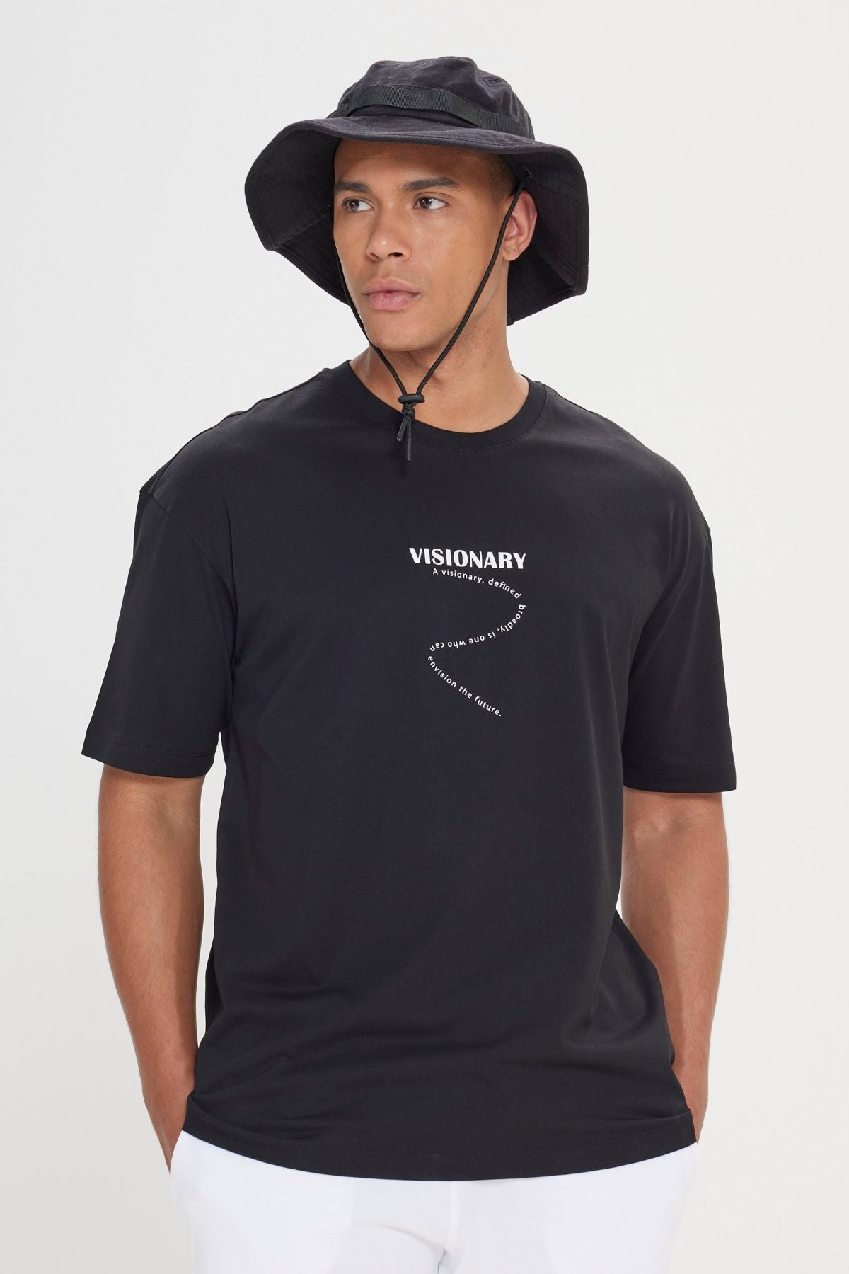 Men's black oversize plenty of cut bike collar 100 %cotton printed T -shirt