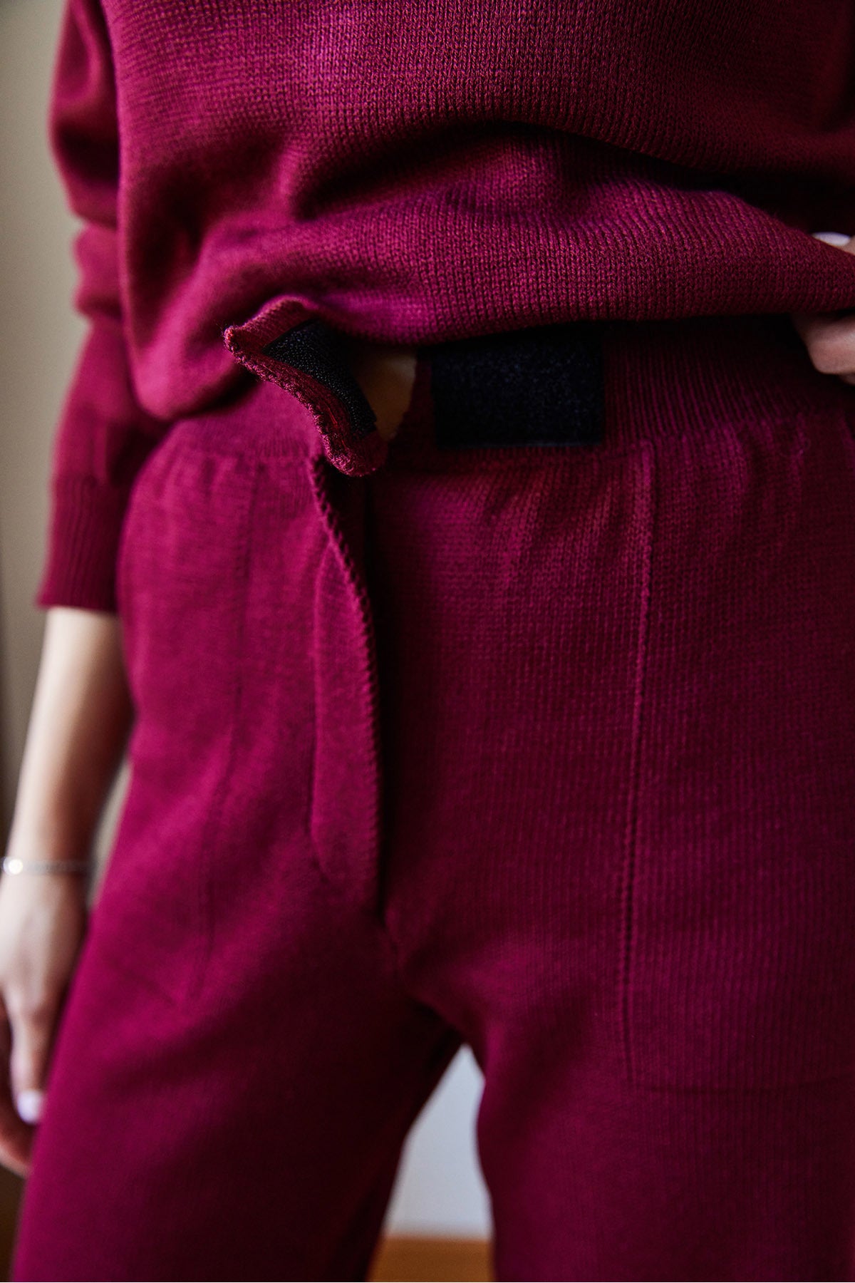 Women's Basic Knitwear Bottom-Top Set with Velcro Waist Detail 60651006