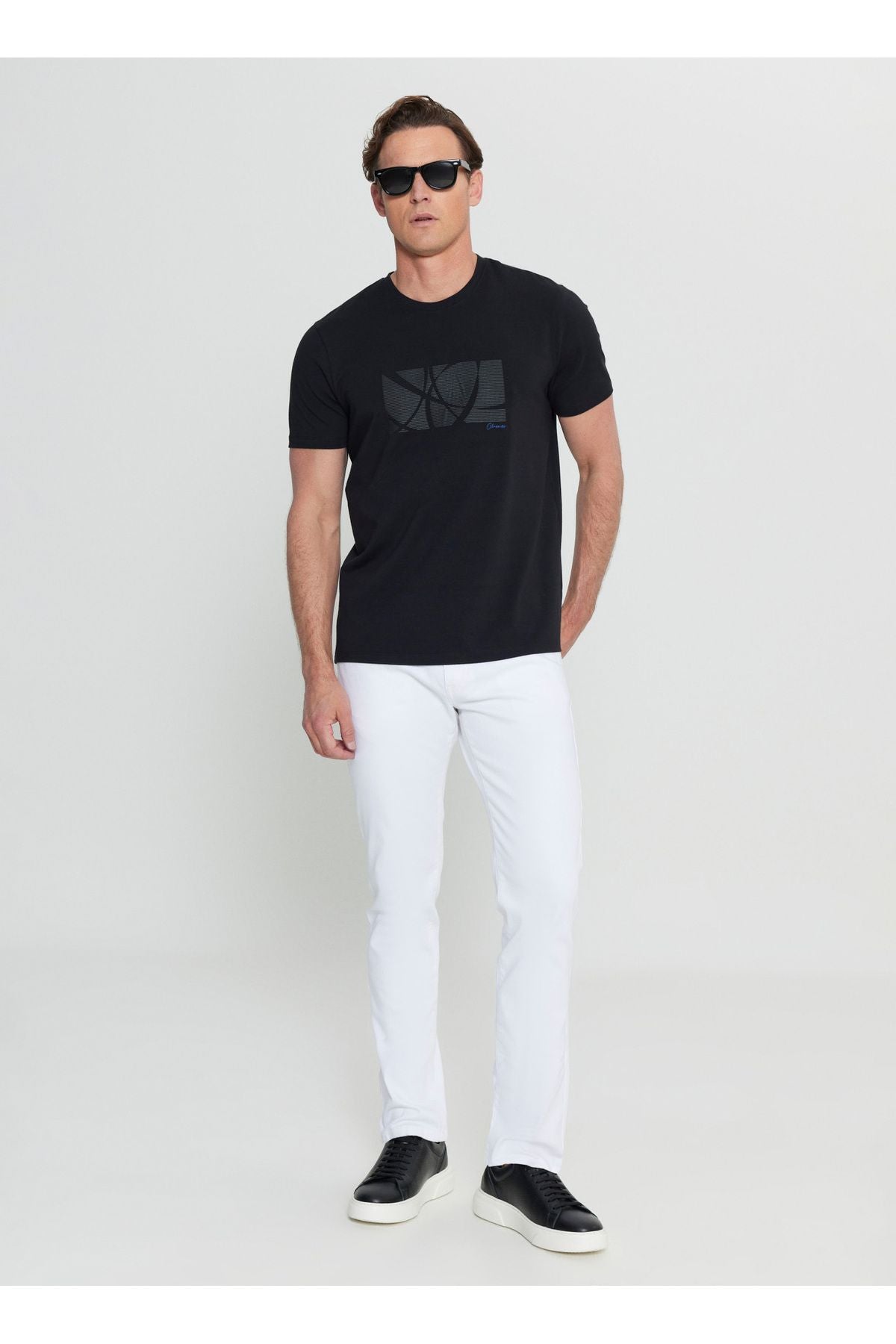 Altınyyıldız Classics Bike Collar Printed Black Men T-Shirt ACE091252068_SYH