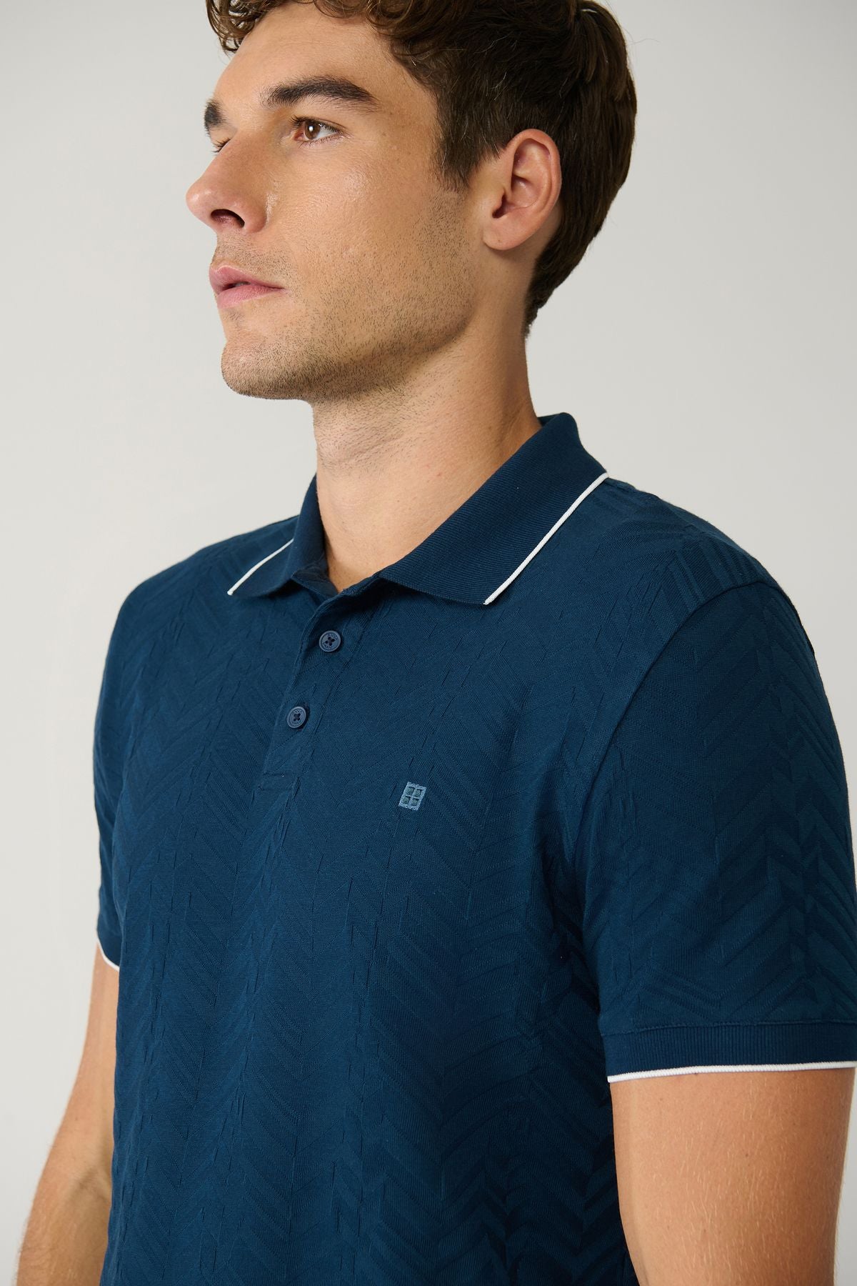 Erkek Lacivert %100 Pamuk 3 Düğmeli Jakarlı Polo Yaka T-shirt A41y1147