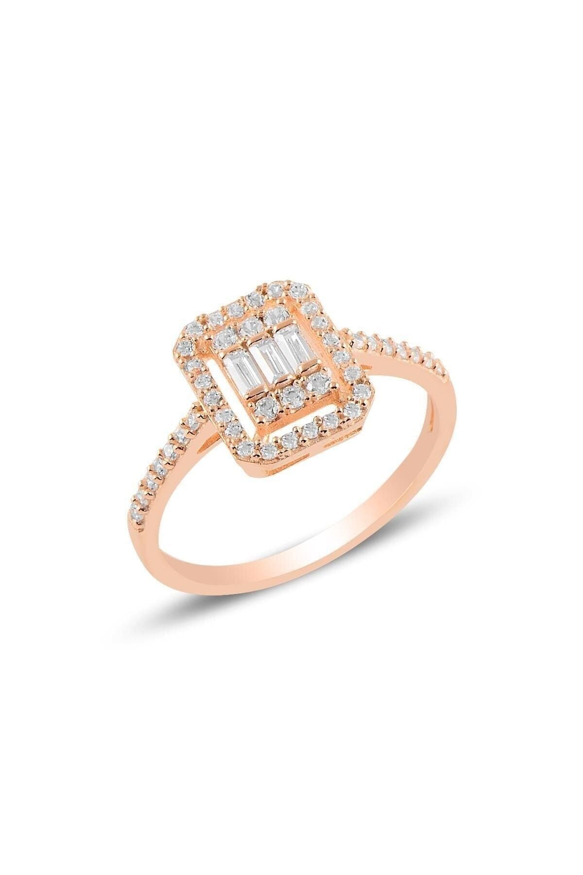 Adjustable with Baguette White Stone 14 K Rose Gold Coating Woman Ring