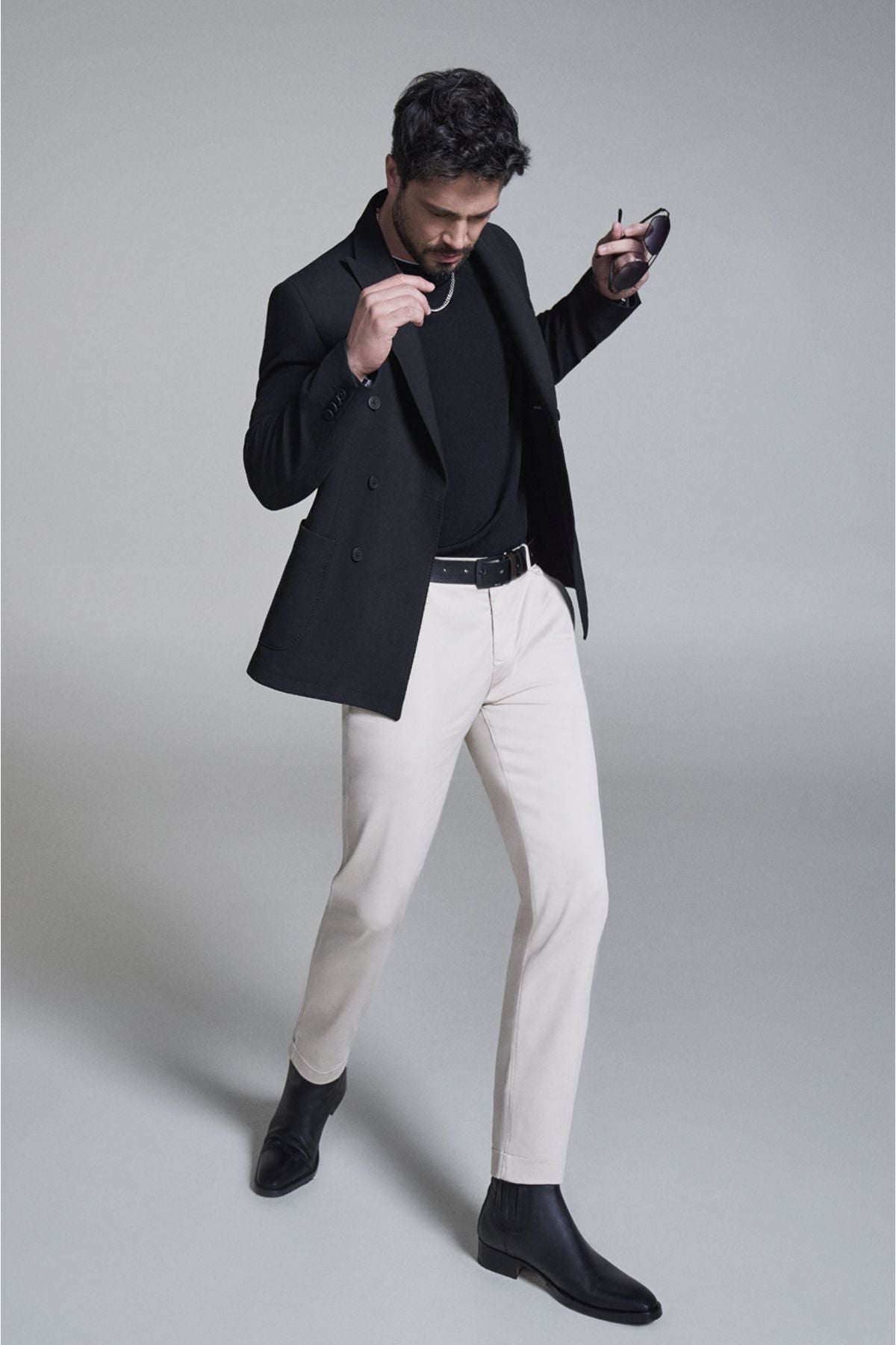 Men's Black Swallow Collar Cruve Closing Unless Cruve Jacket A32Y4052