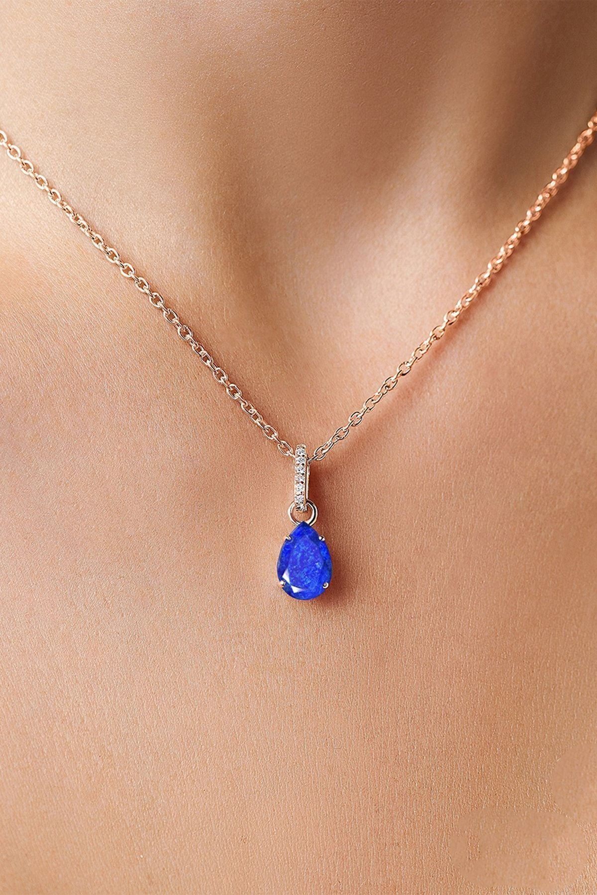 Parliament Blue Mystical Topaz Stone 14 K Rose Gold Plated Women Necklace