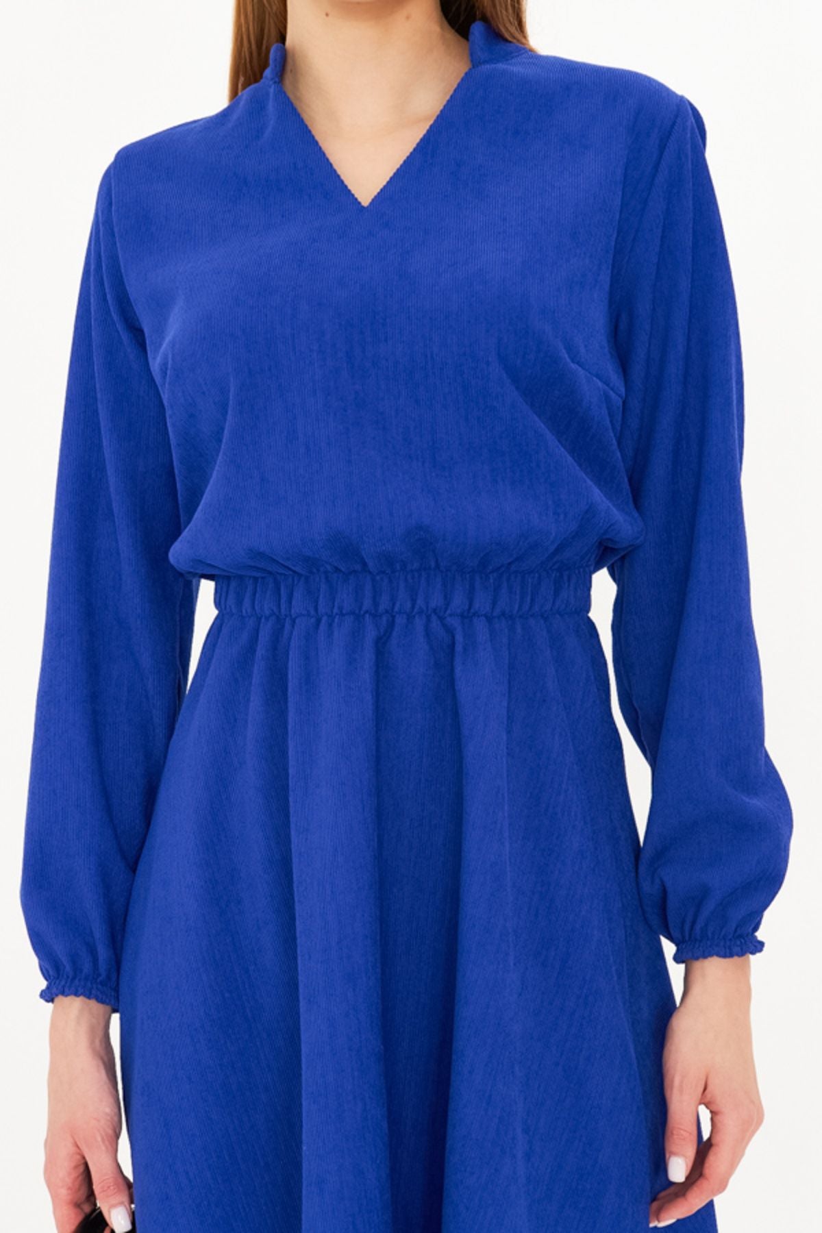 Female Saks Velvet V-neck Waist Thin Wick Fine Clash Dress ARM-25K001049