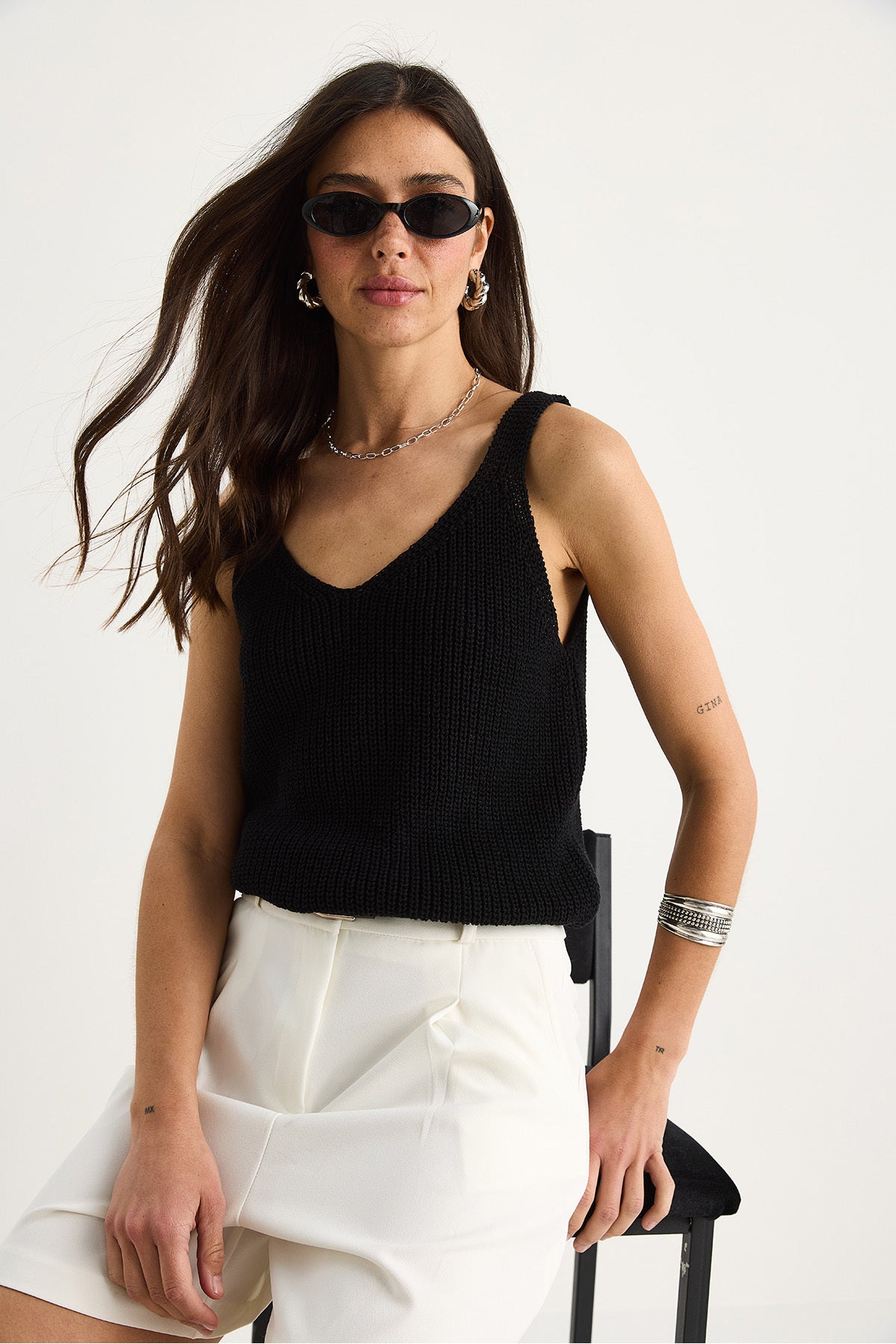 Women's V-Neck Waist Detailed Basic Knitwear Blouse 20258007