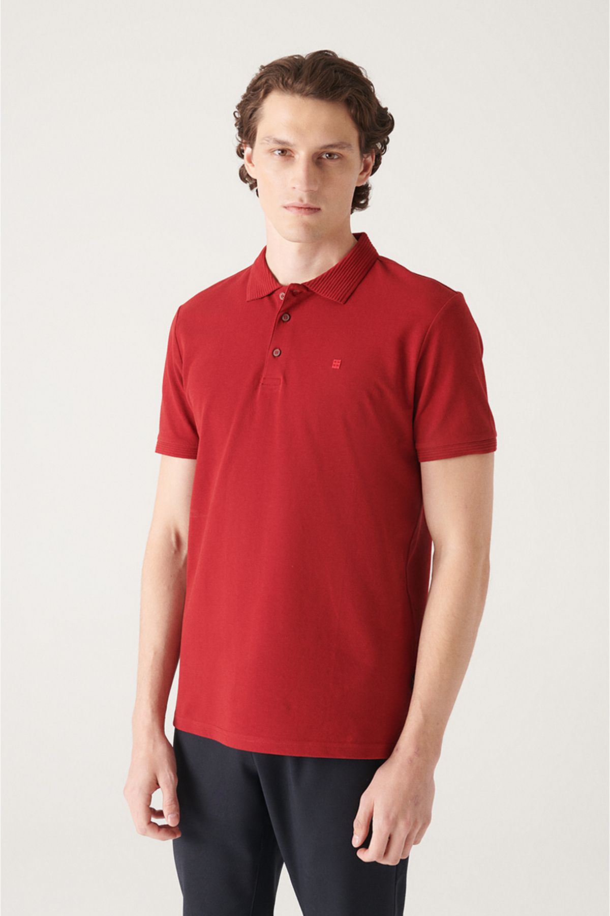 Men's Bordeaux 3 Button 100 %Corn Cotton Polo Yaka T-shirt B001027