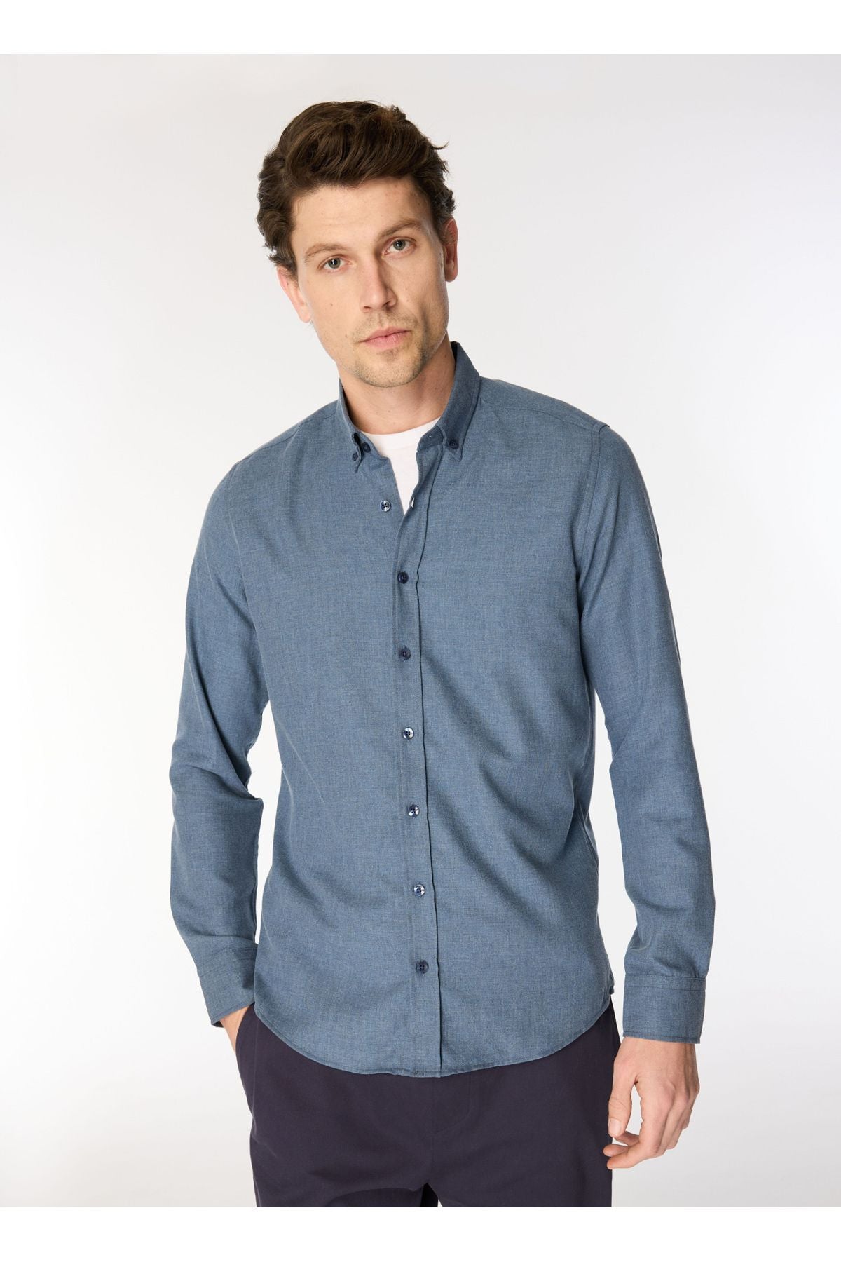Altınyyıldız Classics Slim Fit button with collar navy blue men's shirt ACE202510303_GÖMLEK PAR DY