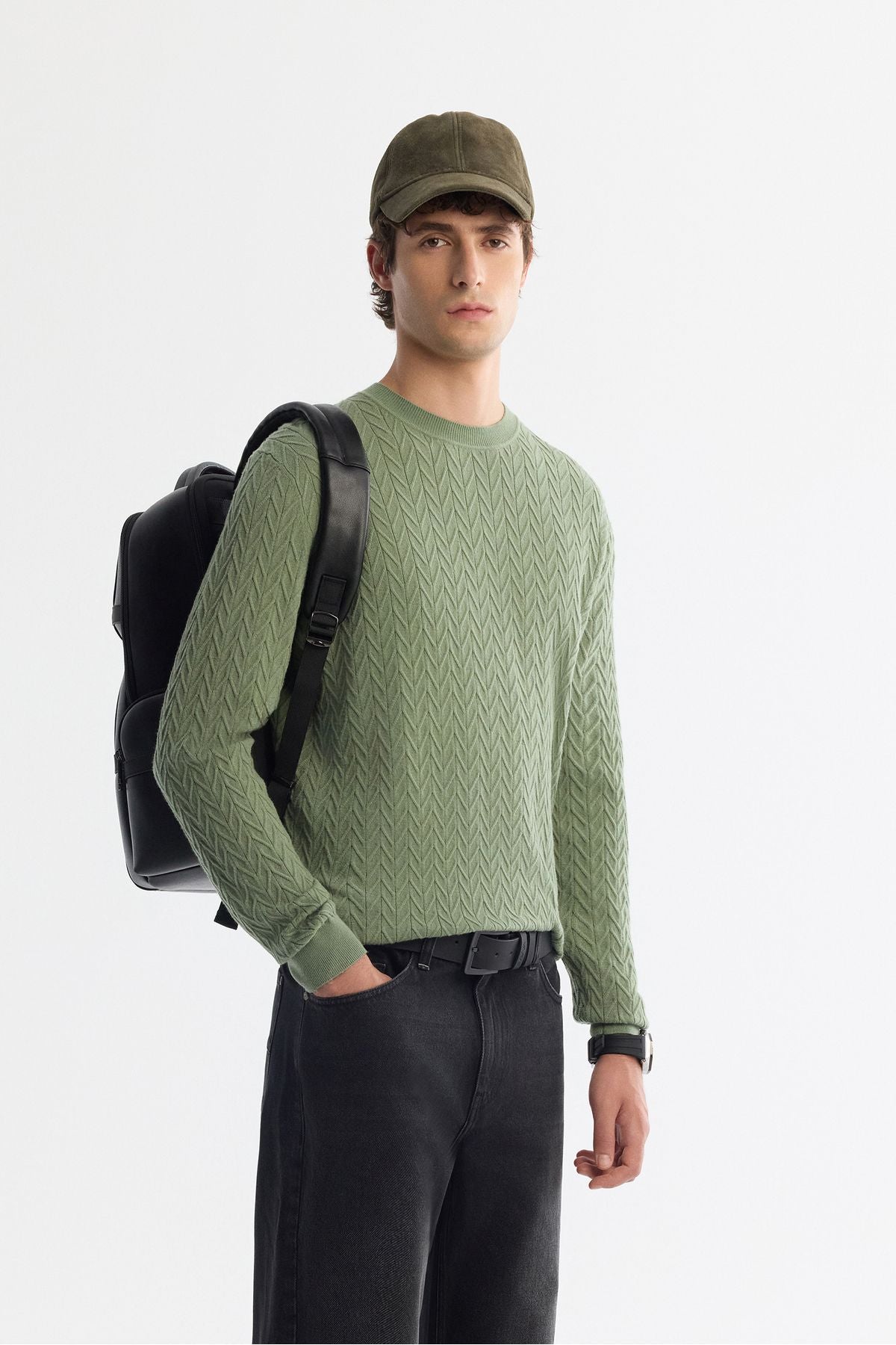Men's Water Green Bicycle Yaka Jacquar Soft Touch Knitwear Sweater A42y5145