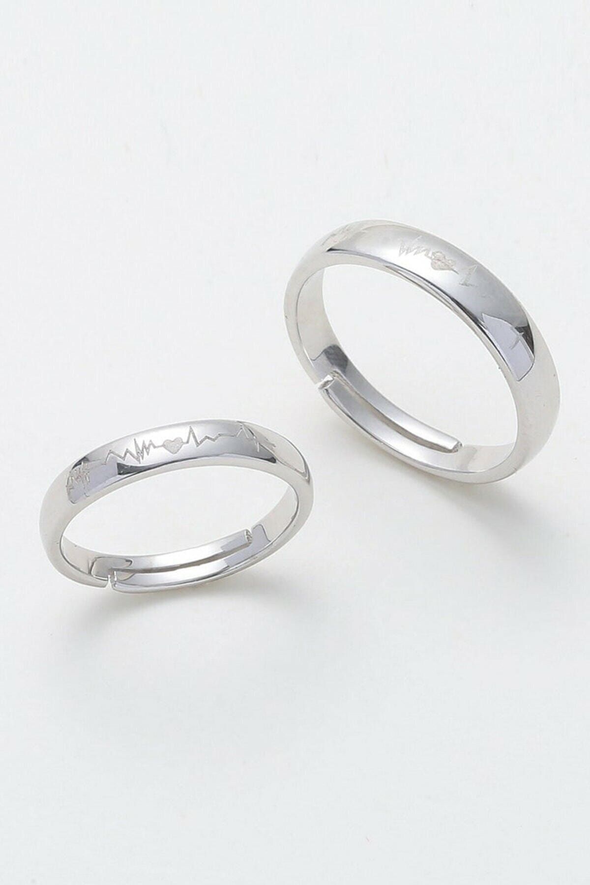 Silver plated with heart rhythm motif adjustable double wedding rings ring