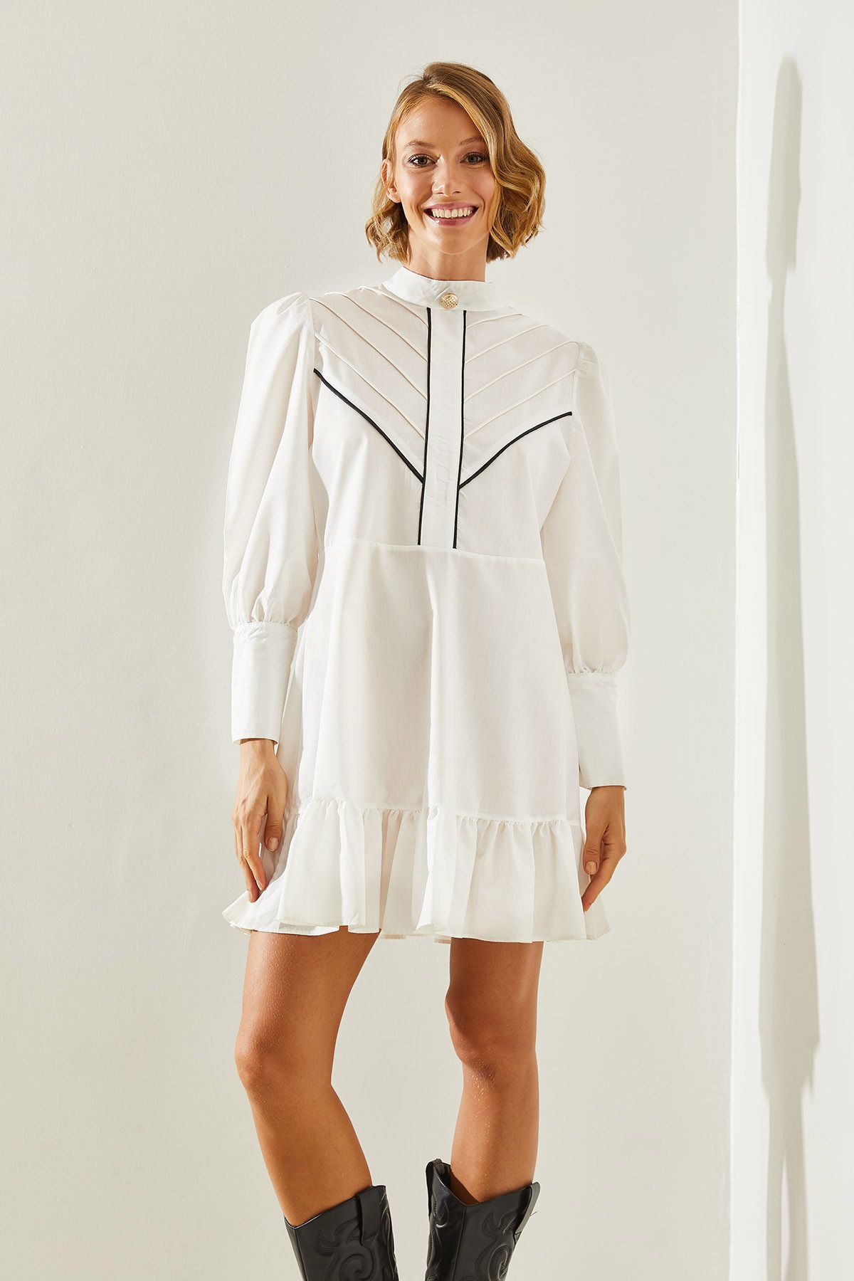 Female Biye Detailed Skirt with Ruffle Hidden Zipper Dress 22456 60251498