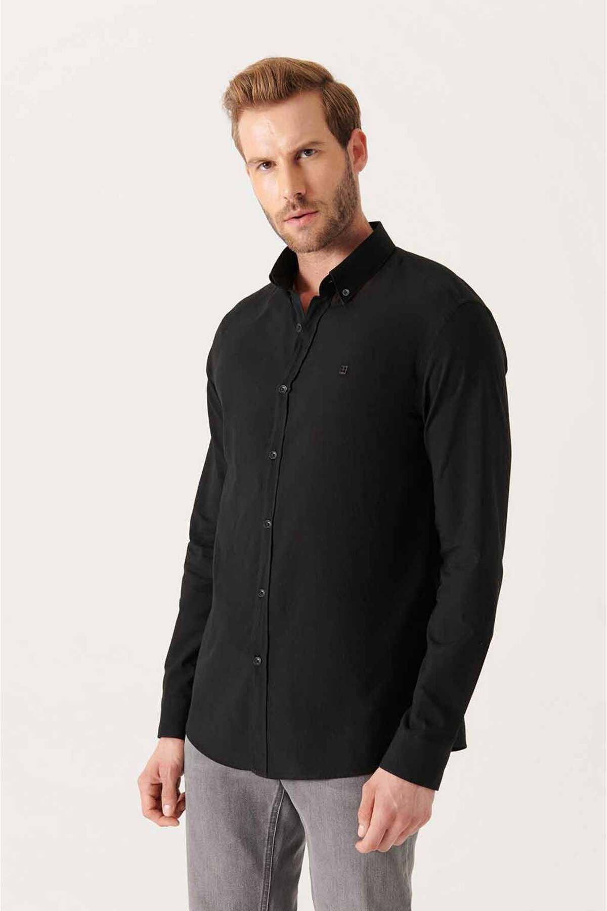 Men's Black 100 %Cotton Flinter Soft key buttoned collar shirt E002206