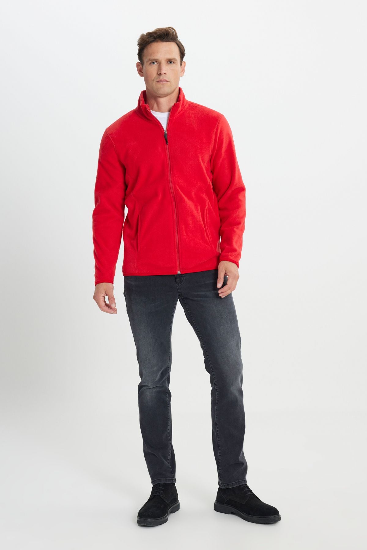 Men's Red Anti-Pilling Flash Standard Fit Bato Yaka Sweatshirt Polar Jacket