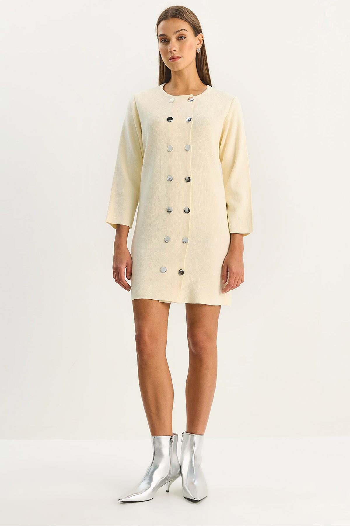Women's Crew Neck Button Detailed Knitwear Dress 20247585